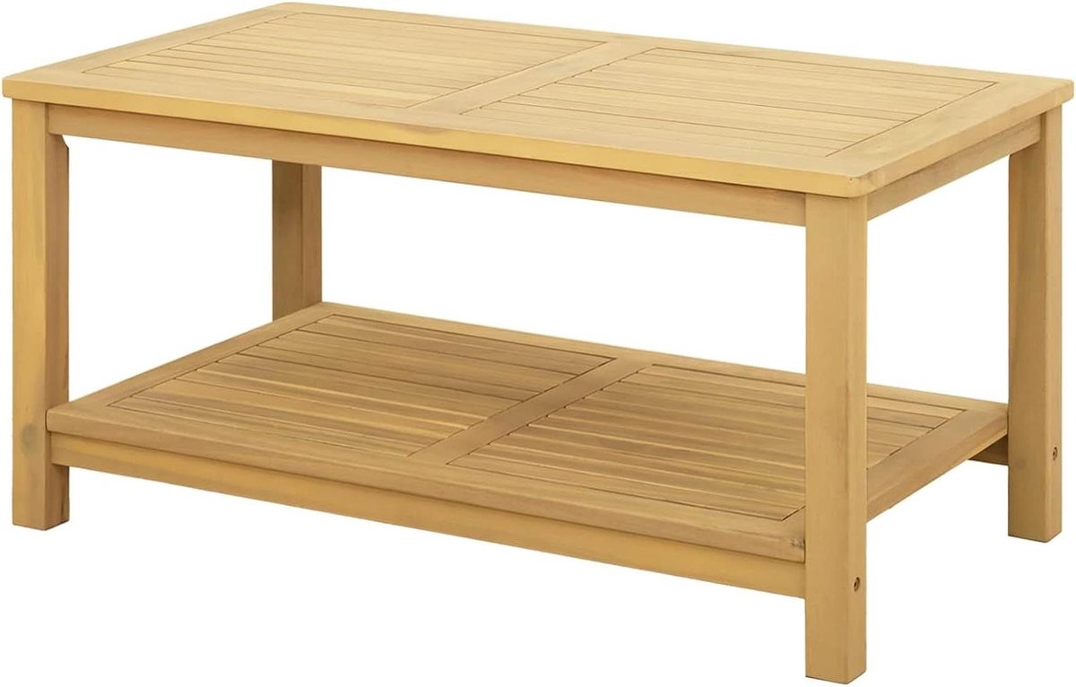 Salontafel Lattendesign - Bijzettafel Acacia - Woonkamer Decoratie - Massief Hout - 90x50x45 cm - Natuurlijk Hout