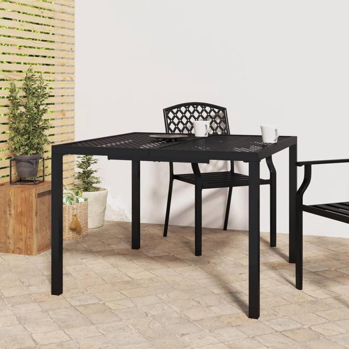 Tuinstafel - Buitenmeubel Tafel - Buiten Eten - Stabiel Stalen Frame - 100 x 100 x 72 cm - Antraciet