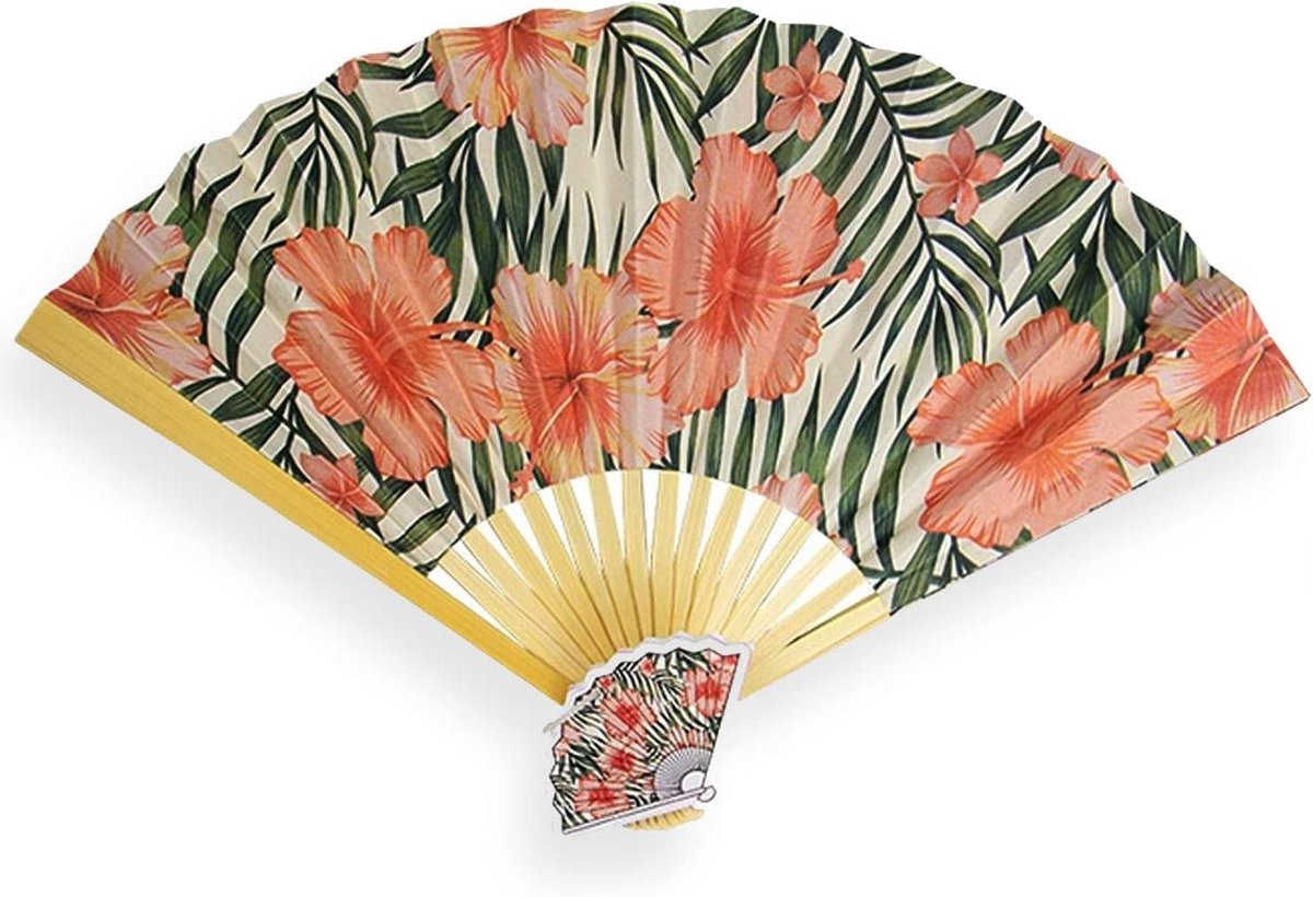 Opvouwbare Handventilator - Vouwventilator - Koelte Brengen - Bamboe en Papier - 32 cm Uitgevouwen - Hibiscus