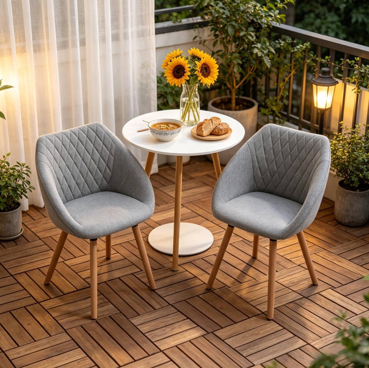 OKWISH Eetkamerstoel – Set Van 2 Met Armleuningen En Ergonomische Zitting – Woonkamer, Eetkamer Of Kantoor – Stof En Hout – Grijs