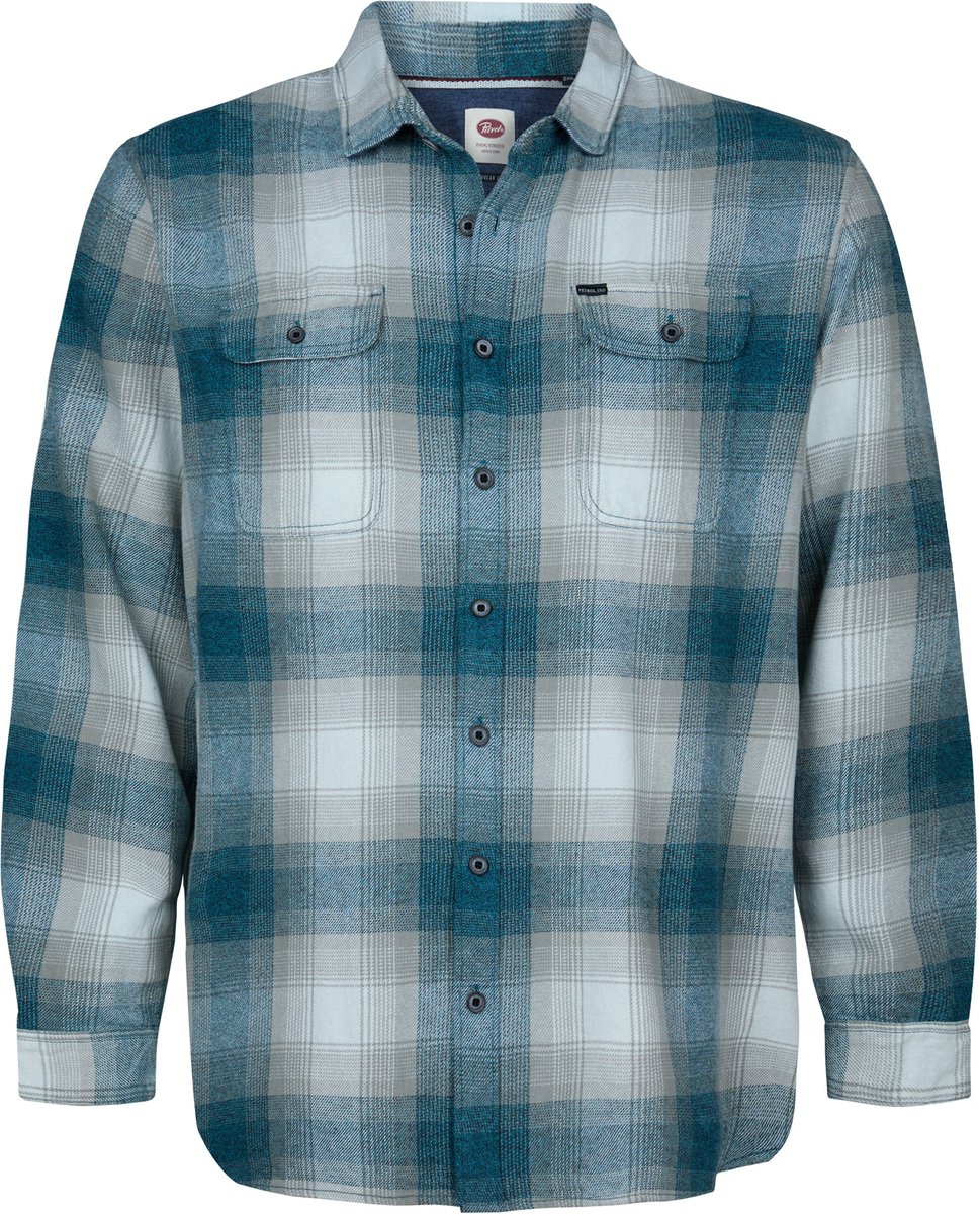 Petrol Industries - Heren Geruit visgraat overhemd in grote maten steelmark - Blauw - Maat 6XL
