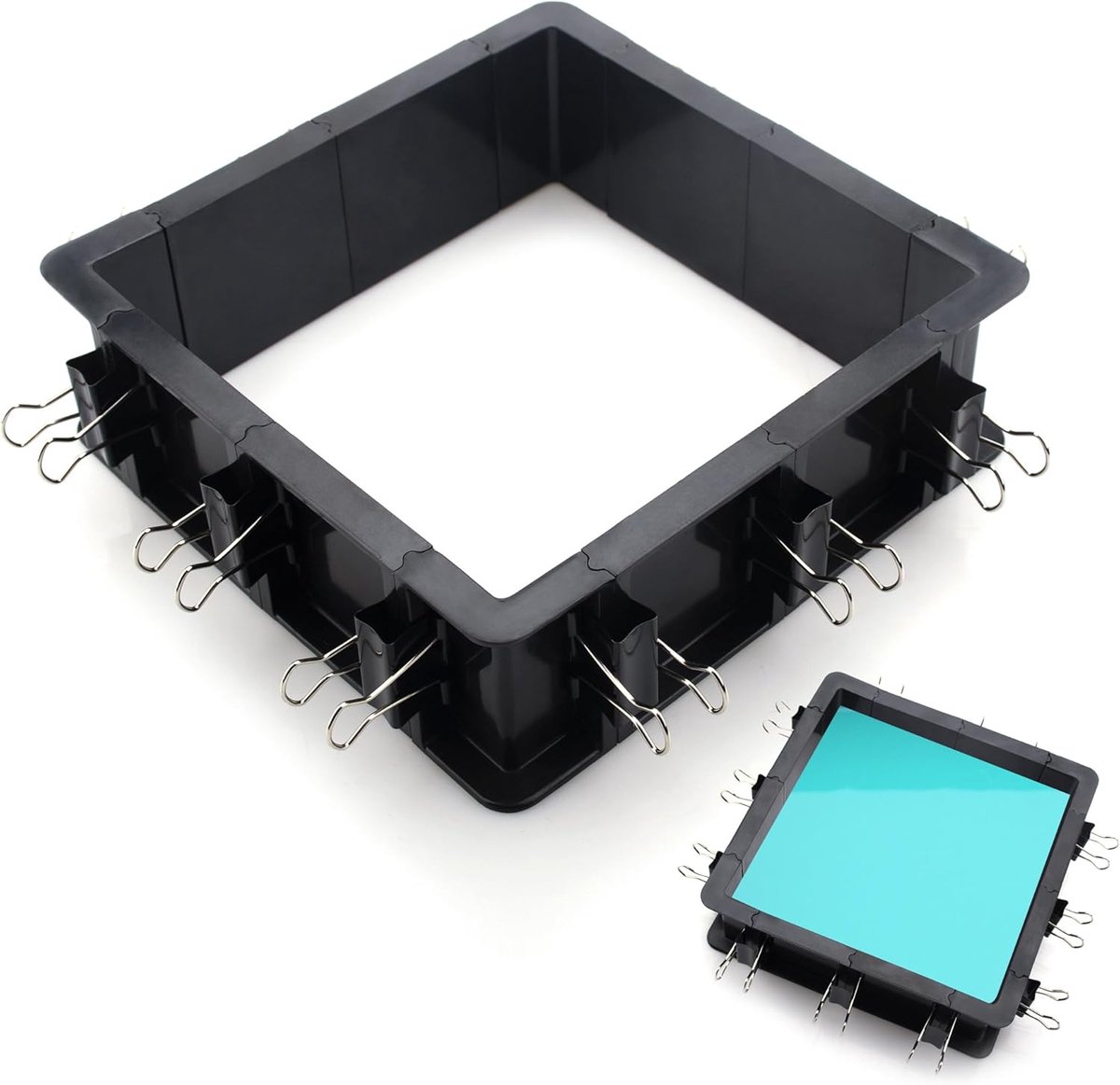 SnelShoppen - Verstelbare Malset voor Silicoon - Plastieken Frame voor DIY Resin Mallen - 4 Hoeken, 8 Middenstukken, 12 Paperclips, Dubbelzijdige Plak