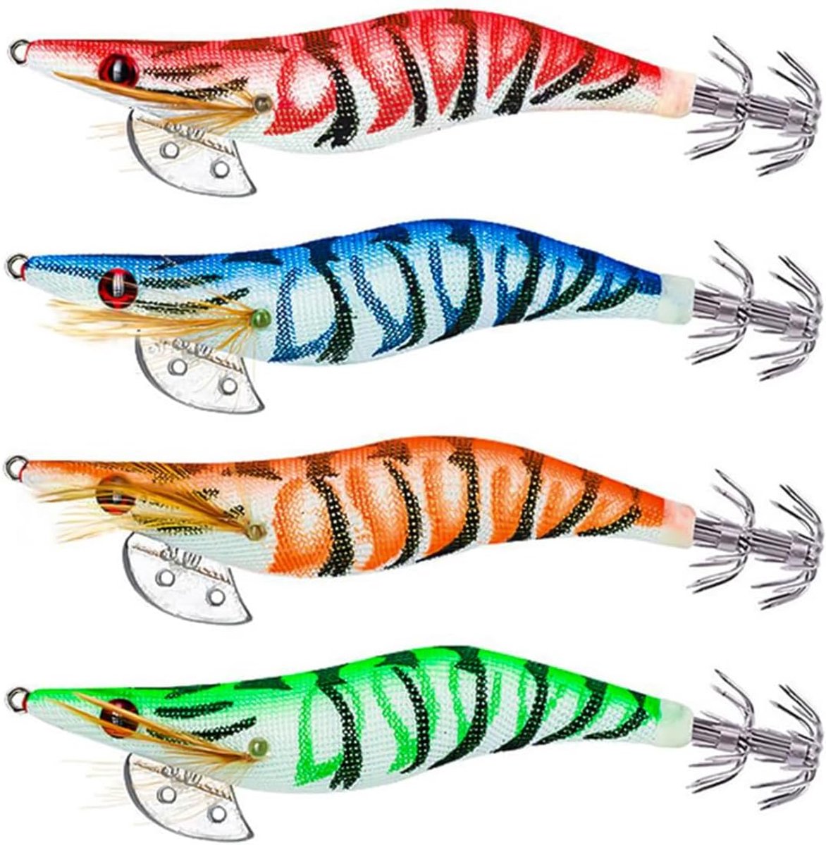 SnelShoppen - Squid Bait 4 Stuks - Luminous Plastic Shrimp Bait - Fluorescerende Kleur - Ideaal Voor Nachtvissen - Robuust en Duurzaam