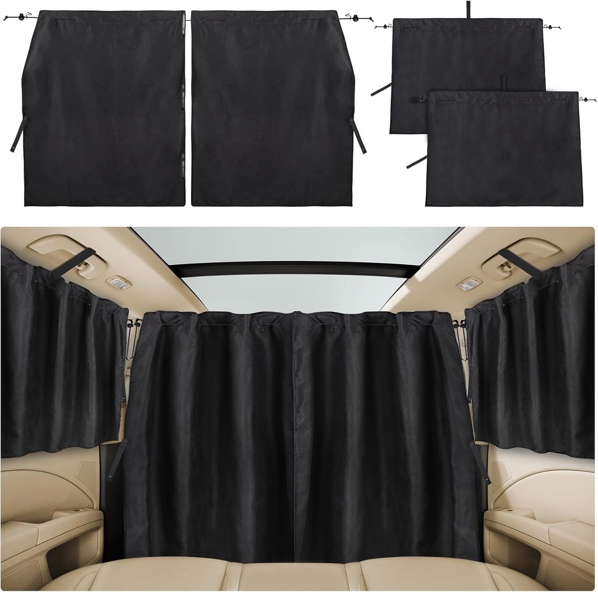 SnelShoppen - Car Divider Curtains Set van 3 - Privacy Screen voor Auto, Achterruit Gordijnen, Campertent, Volledige Blackout, Suede, 180 x 110 cm, Id