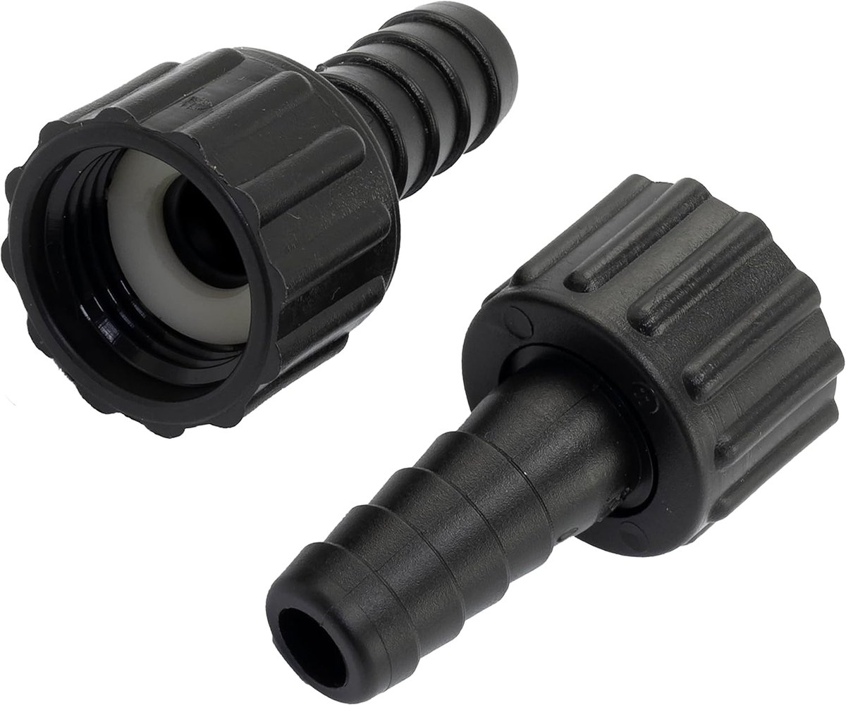 SnelShoppen - Set van 2 rechte slangverbindingen 1/2 inch x 13 mm met moer - vrouwelijke draadadapter voor irrigatiesystemen - kunststof - zwart