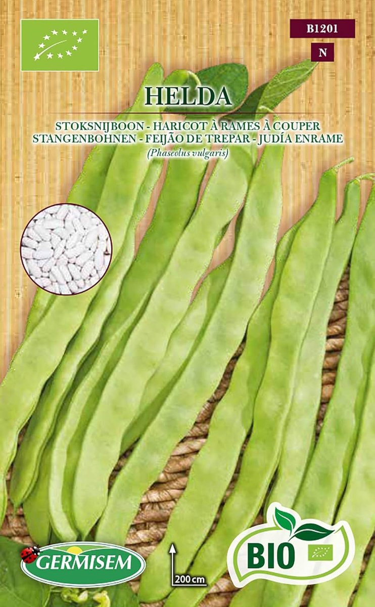 SnelShoppen - Germisem Biologische Helda Bonen Zaden 80 Gram - Lange, Zachte Peulen - Ideaal voor Tuin en Kas - Eenvoudig te Teelt - Groene Bonen