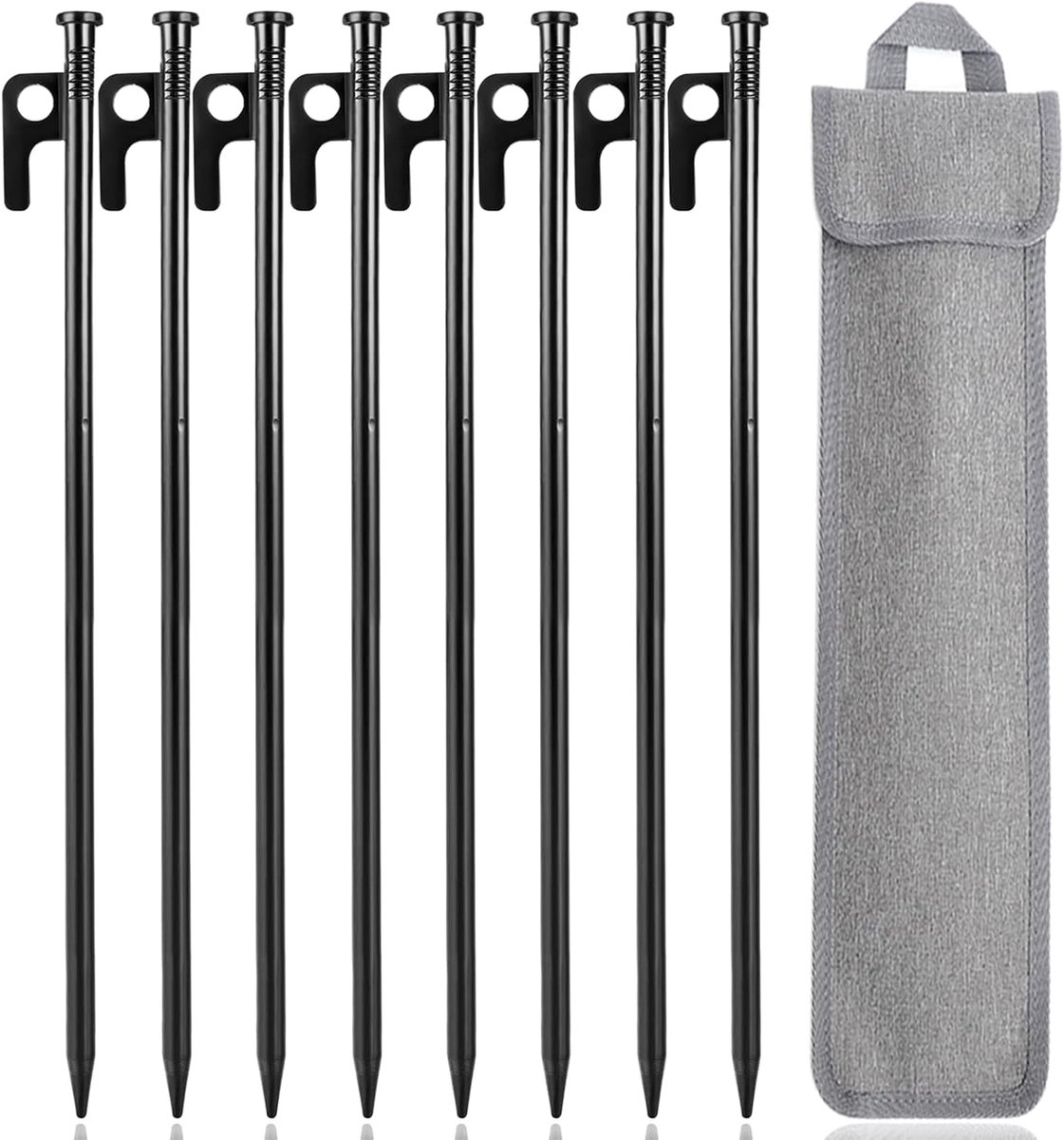 SnelShoppen - Tentpinnen 30 cm - Robuuste Stalen Tentstokken - Camping Haringen met Haak - Ideaal voor Harde Bodem, Strand, Tuin - Set van 8 - Zwart