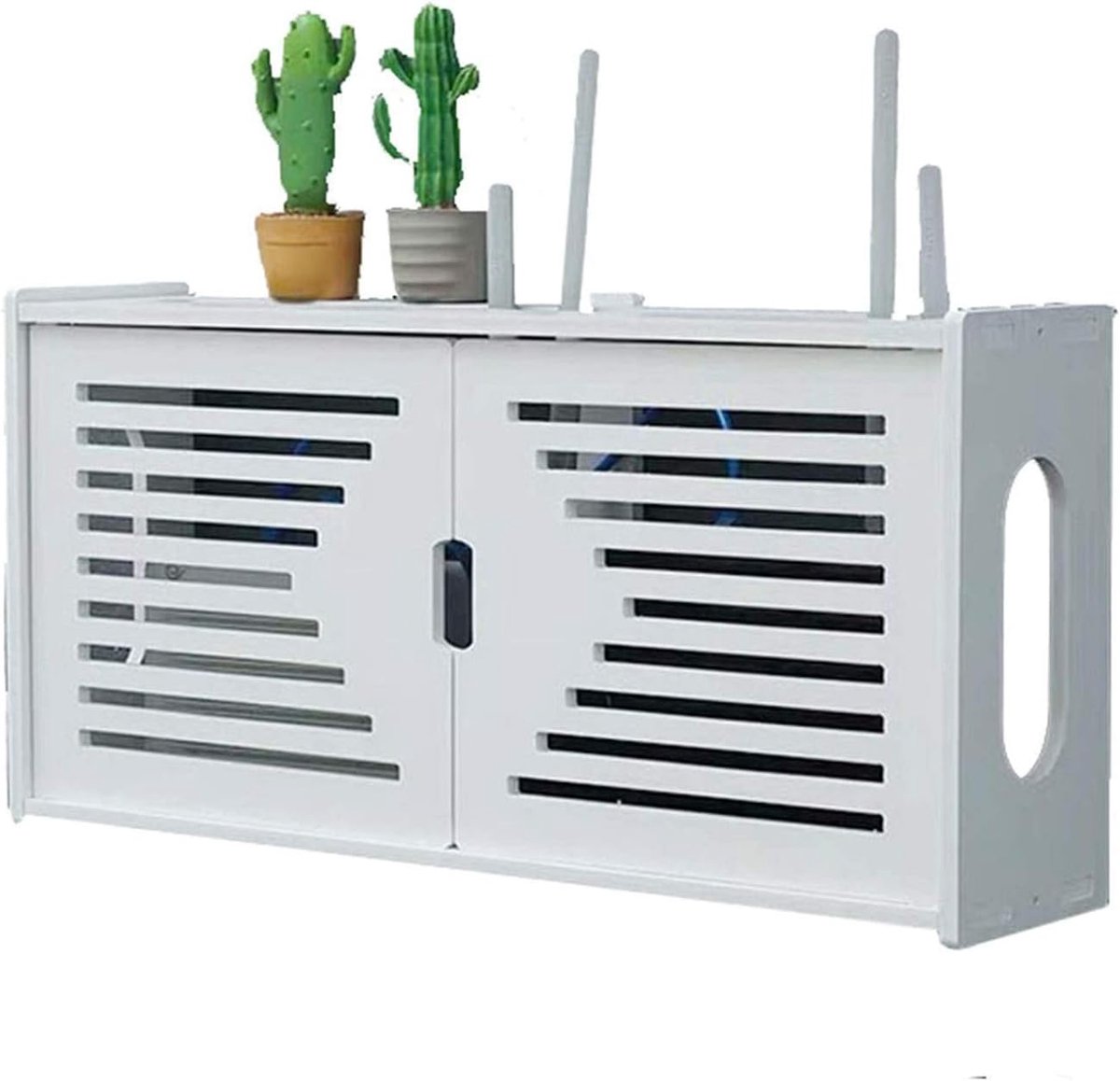 SnelShoppen - Wandrek voor Router en Kabels - Wit Kabelopberging - Houten en Plastic Opslagbox voor TV, Decoder, Router, Wifi - 3.5 kg Draagvermogen