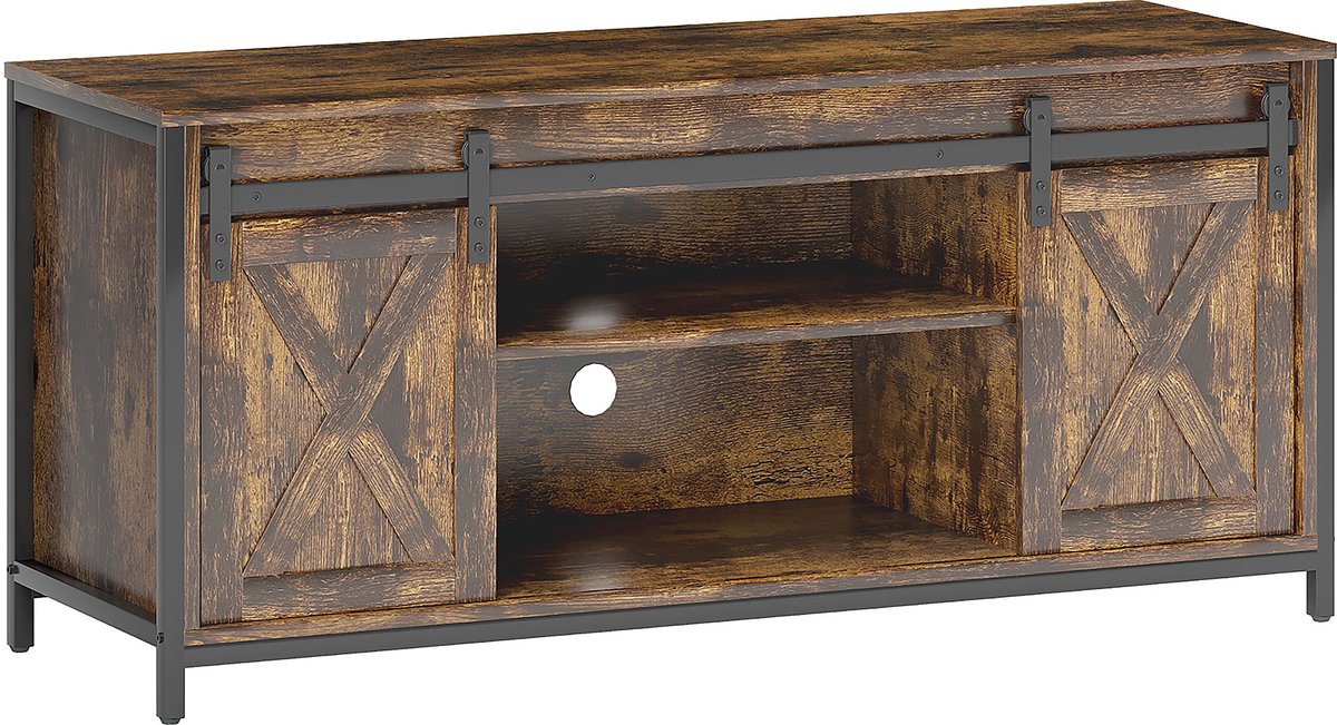 Clruro Tv-meubel - 120 × 40 × 54 cm - met 2 Deuren - met Kabeldoorvoer - Metaal - Bruin