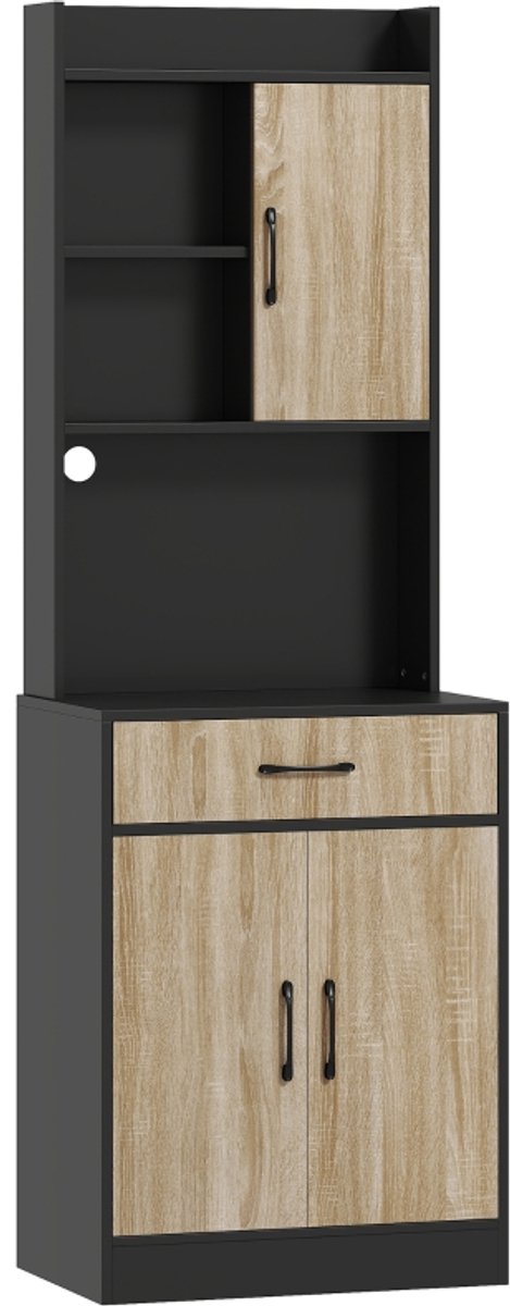 Clruro Keukenkast - 60 × 40 × 180 cm - met Kabeldoorvoer - Spaanplaat - Zwart