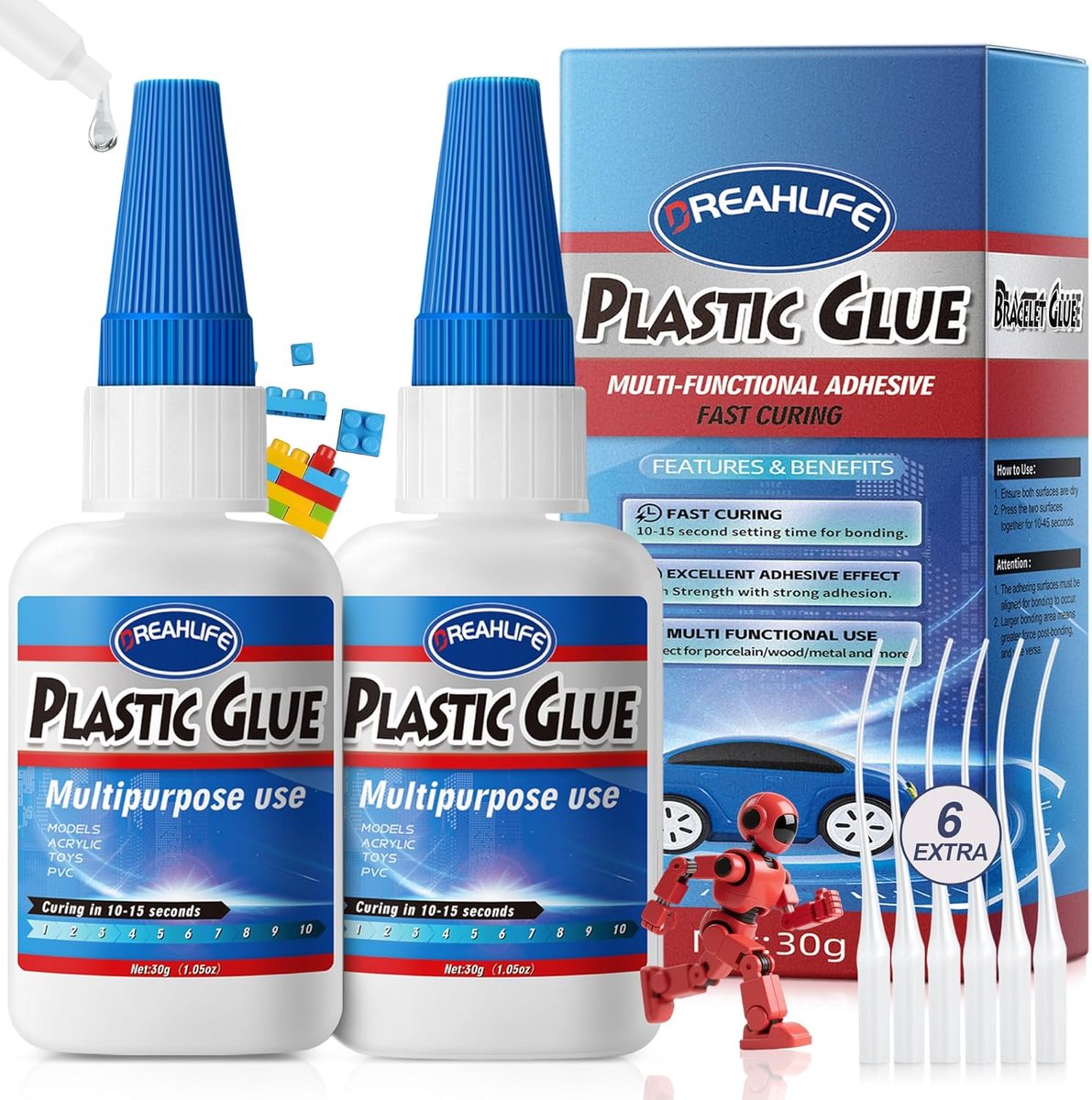 Thijox - Sterke kunststof lijm 30 g x 2 - Extra sterke secondelijm voor acryl, PLA, ABS, PVC, speelgoed, auto, doe-het-zelf kits, vinyl, kunststoffen,