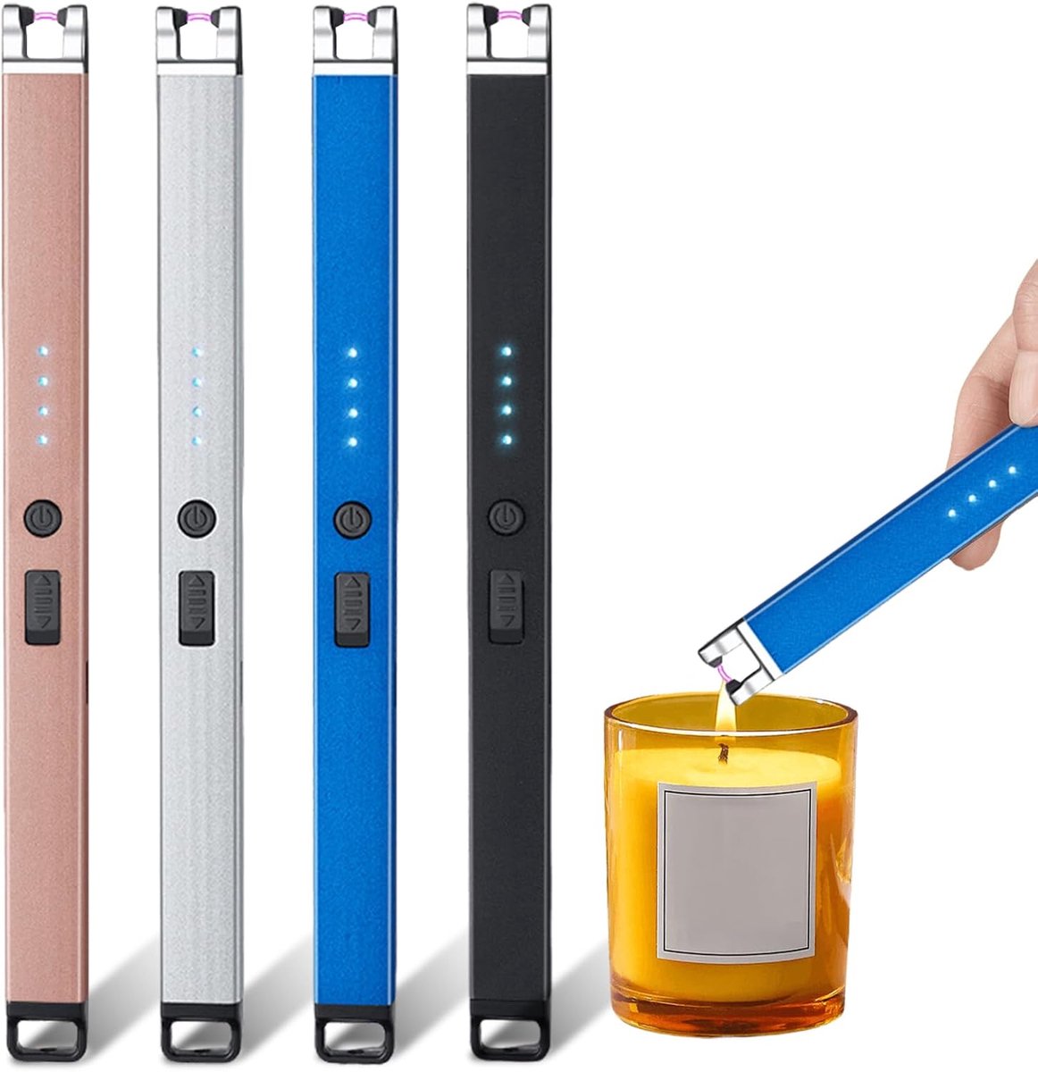 SnelShoppen - Elektrische Aansteker Set van 4, USB Oplaadbaar, Veiligheidsvergrendeling, Vlamloze BBQ Aansteker voor Keuken, Camping, Grill en Dessert