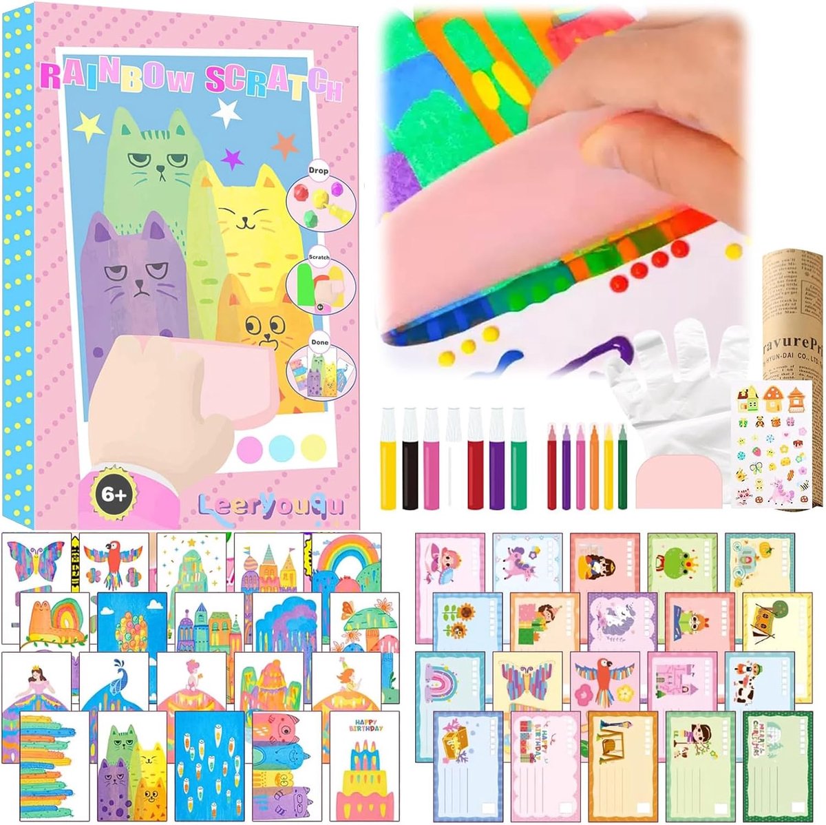 SnelShoppen - Krasschriften voor Kinderen - 20 Sets Notitieboek met Verjaardagsdetails - Creatieve Regenboog Krabkunst voor Jongens en Meisjes van 3 t