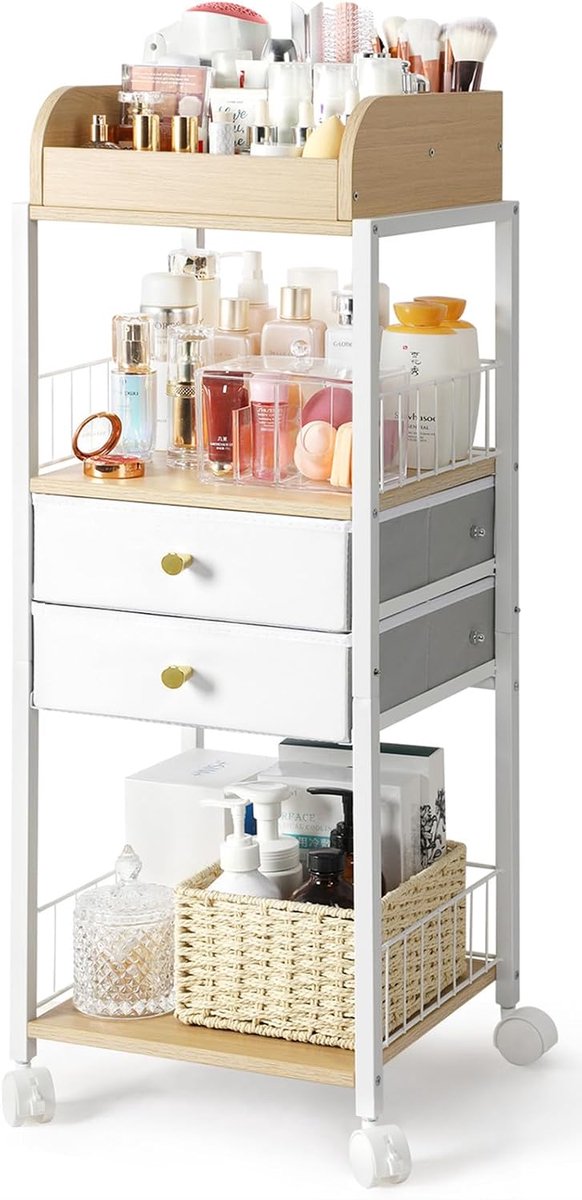 SnelShoppen - Makeup Organizer met Laden en Wielen - Grote Cosmetische Opbergunit voor Huidverzorging, Parfum, Nagellak en Haartools - Modern Design v