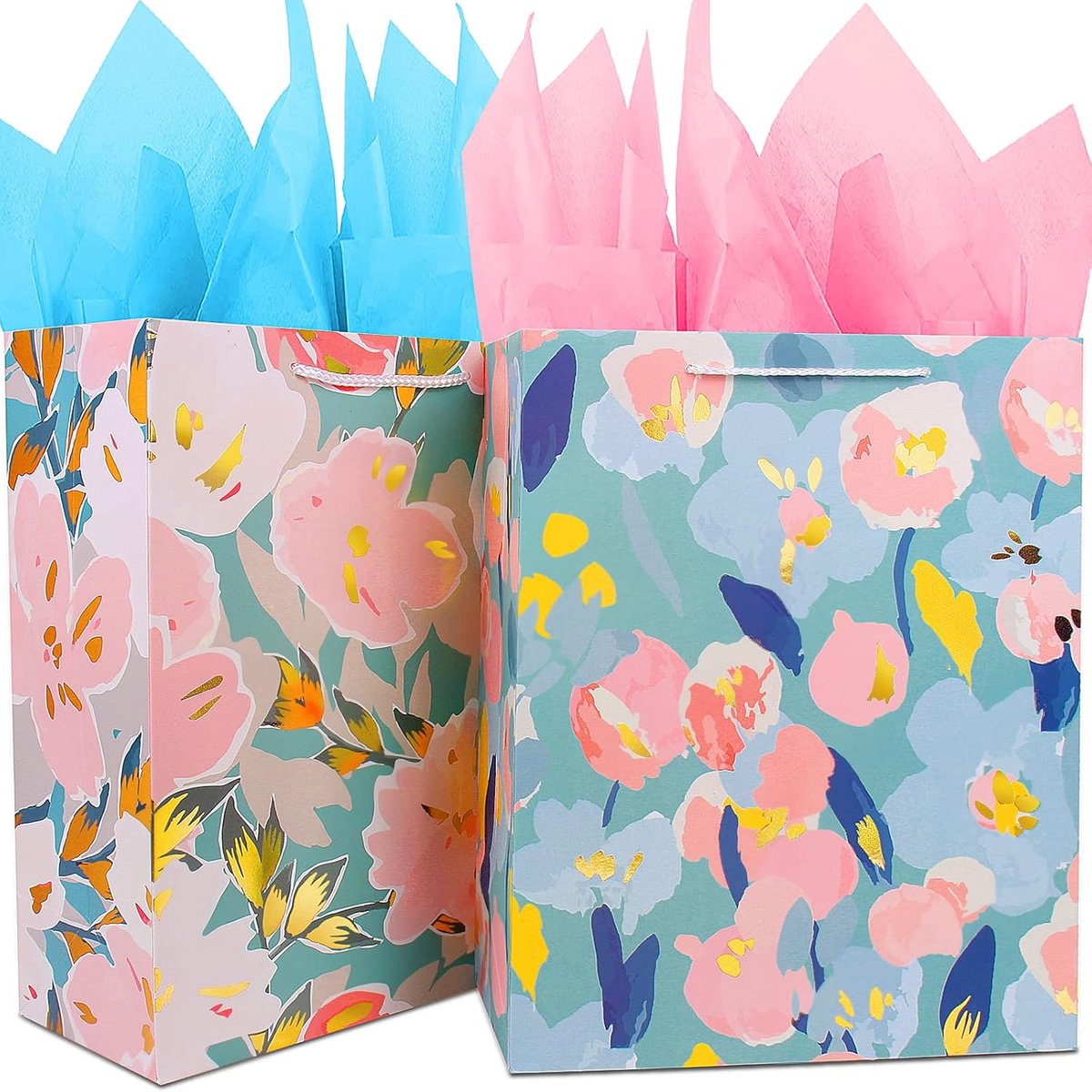 SnelShoppen - Grote Papieren Cadeauzakken met Handvat - Feestelijke Gift Bags voor Verjaardag, Moederdag & Speciale Gelegenheden - Set met Luxe Tissue