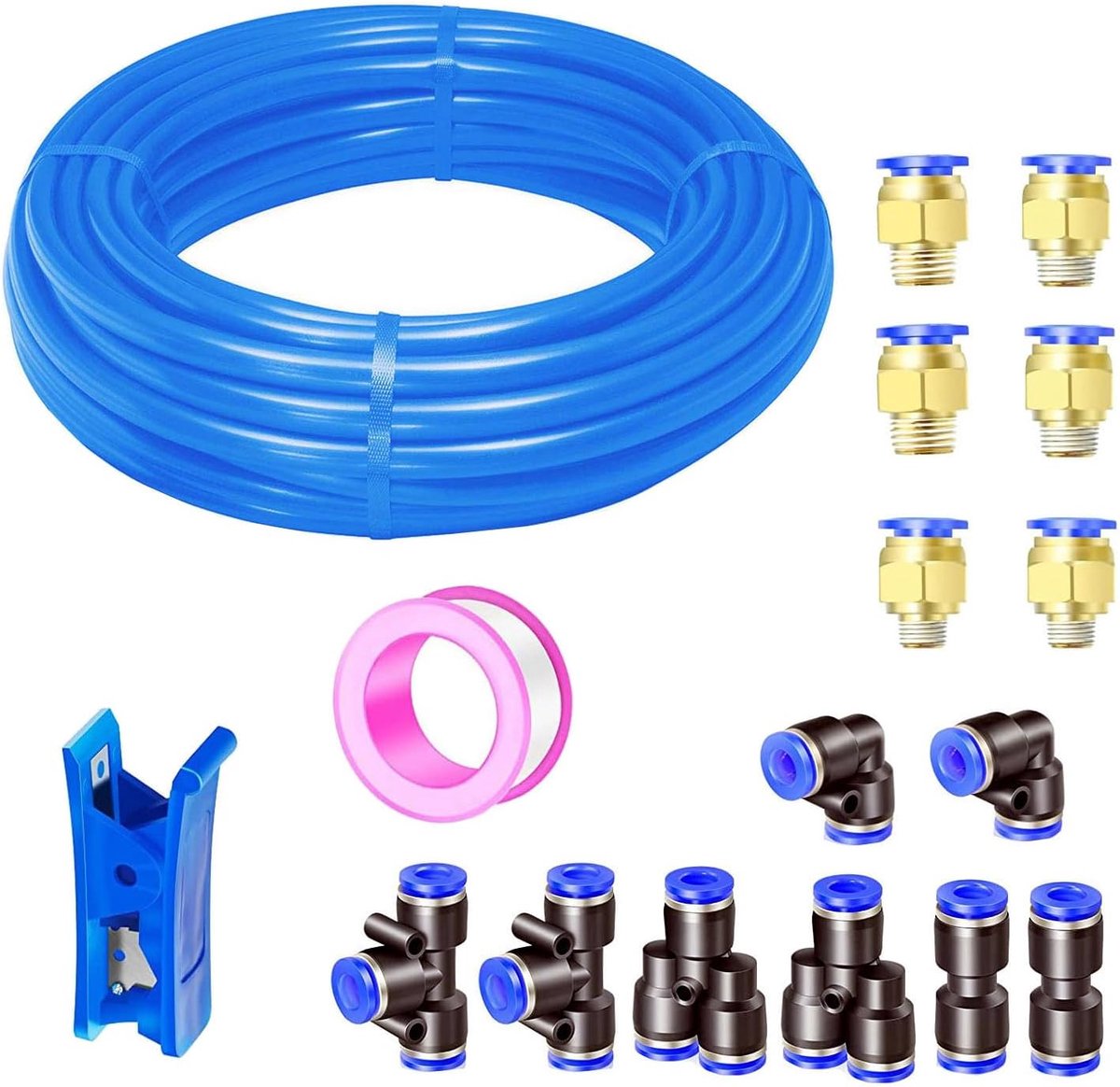 SnelShoppen - Pneumatische Luchtslang 10m - 12mm OD, 8mm ID, Polyurethaan PU, Blauw - Geschikt voor Pneumatische Apparaten, Snelle Aansluiting Y/T/L/I