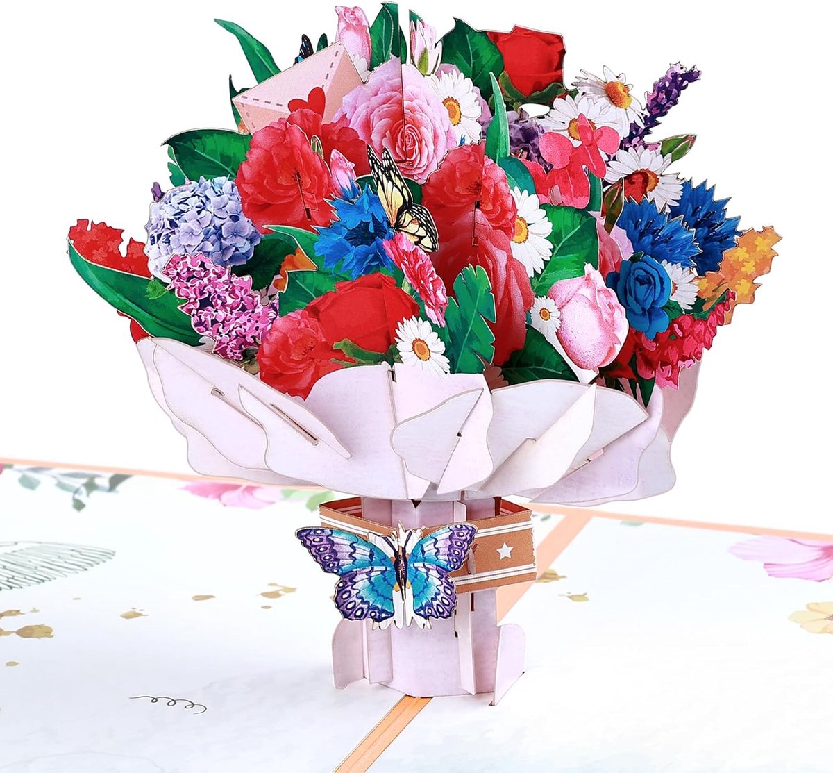 SnelShoppen - 3D Pop-up Kaart Boeket met Envelop en Bloemen voor Verjaardag, Bedankt, Jubileum, Valentijn, Moederdag, Uniek en Stijlvol Design