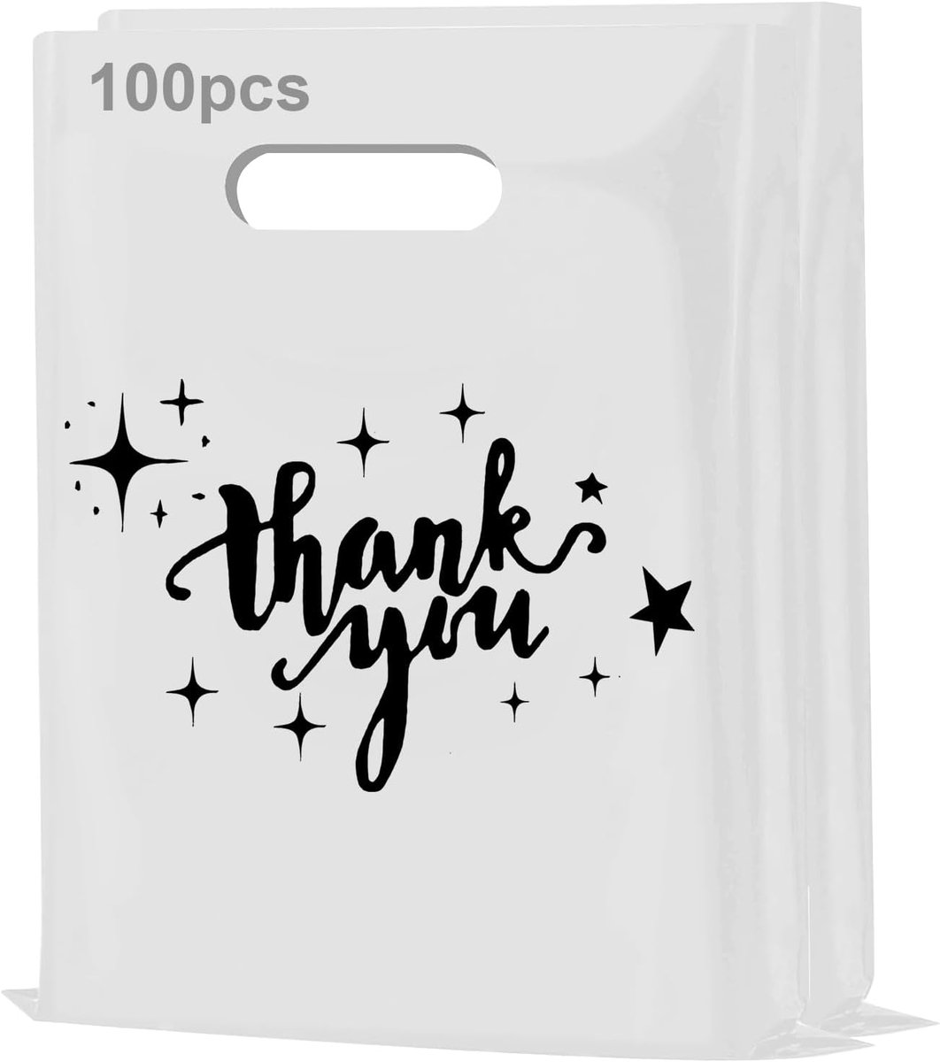 SnelShoppen - 100 Herbruikbare Cadeauzakken 30x40cm Extra Dikke Plastic Handvatten 2.35mm voor Winkels, Boetieks, Kleine Ondernemingen (Wit)