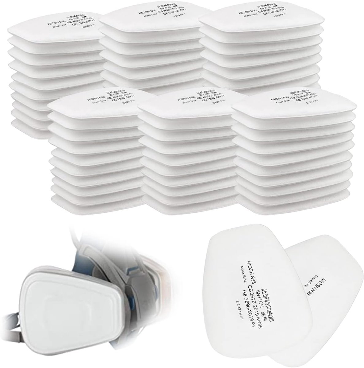 SnelShoppen - Pack van 60 3M Katoenen Filters 5N11CN voor 6000, 6200, 7502, 6800, 7501 - Hoge Luchtdoorlatendheid, Laag Ademweerstand, Ideaal voor Vei