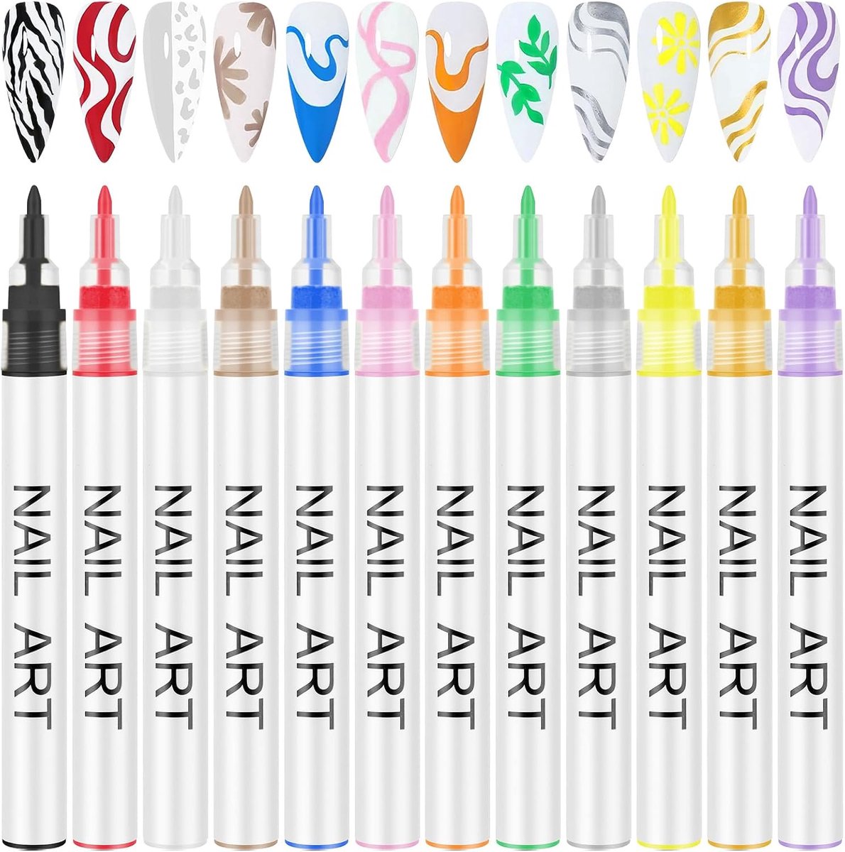 SnelShoppen - Nail Polish Pen Set 12 Kleuren, Nail Art Graffiti Pen, 3D Nail Art Pen, Waterproof en Sneldrogend voor Manicure, DIY Nail Art, Thuis en