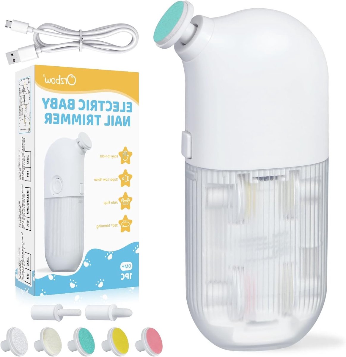 Elektrische Nagelvijl - Baby Nagelknipper - Baby Nagels Verzorgen - 7 Slijpkoppen - Compact Ontwerp - Wit