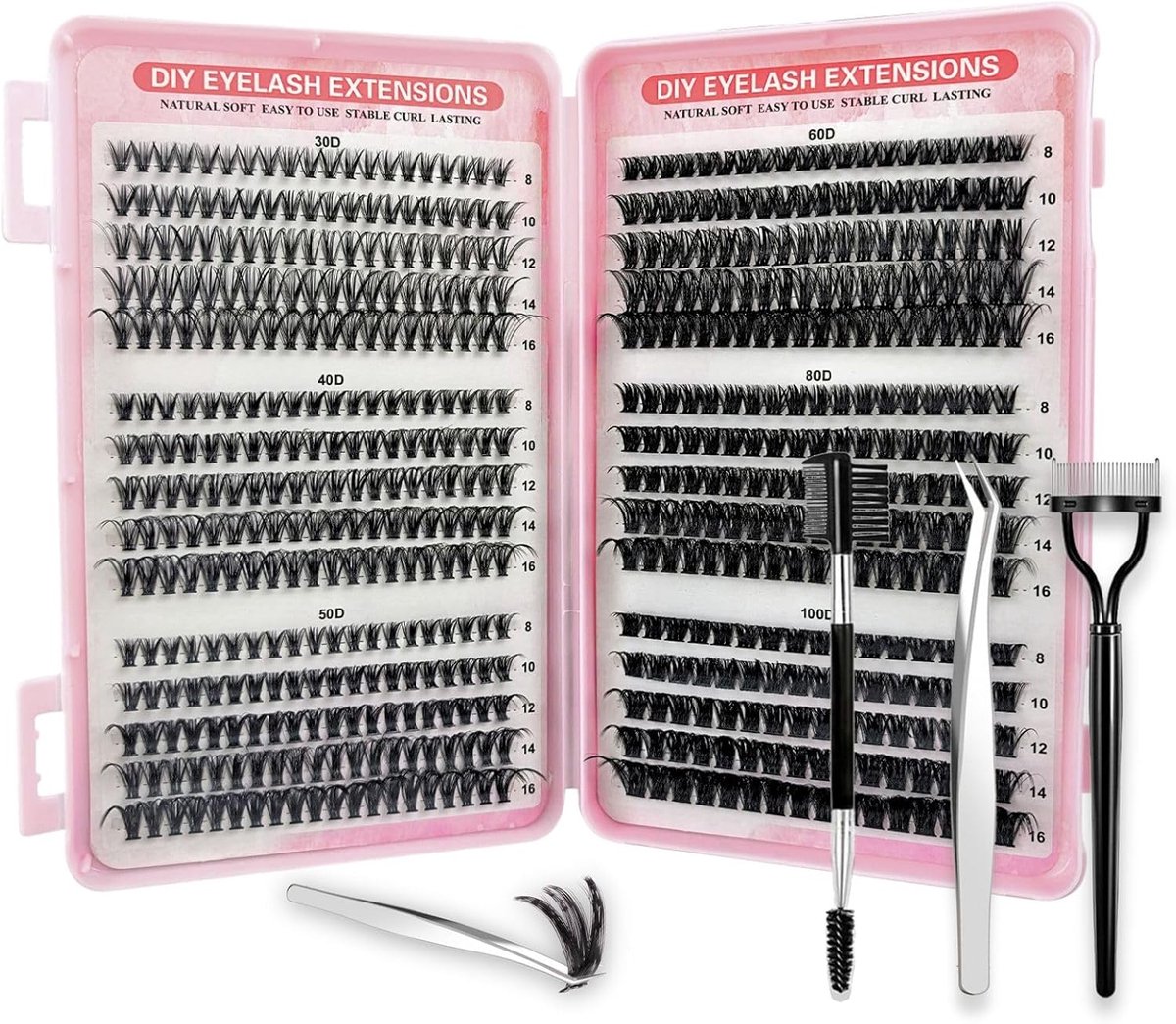 SnelShoppen - 580 Pcs Wimperextensions Set met Applicatietweezers, Separator, Borstel en Kam - Soft Russische Wimpers voor Vrouwen en Meisjes (30D-100
