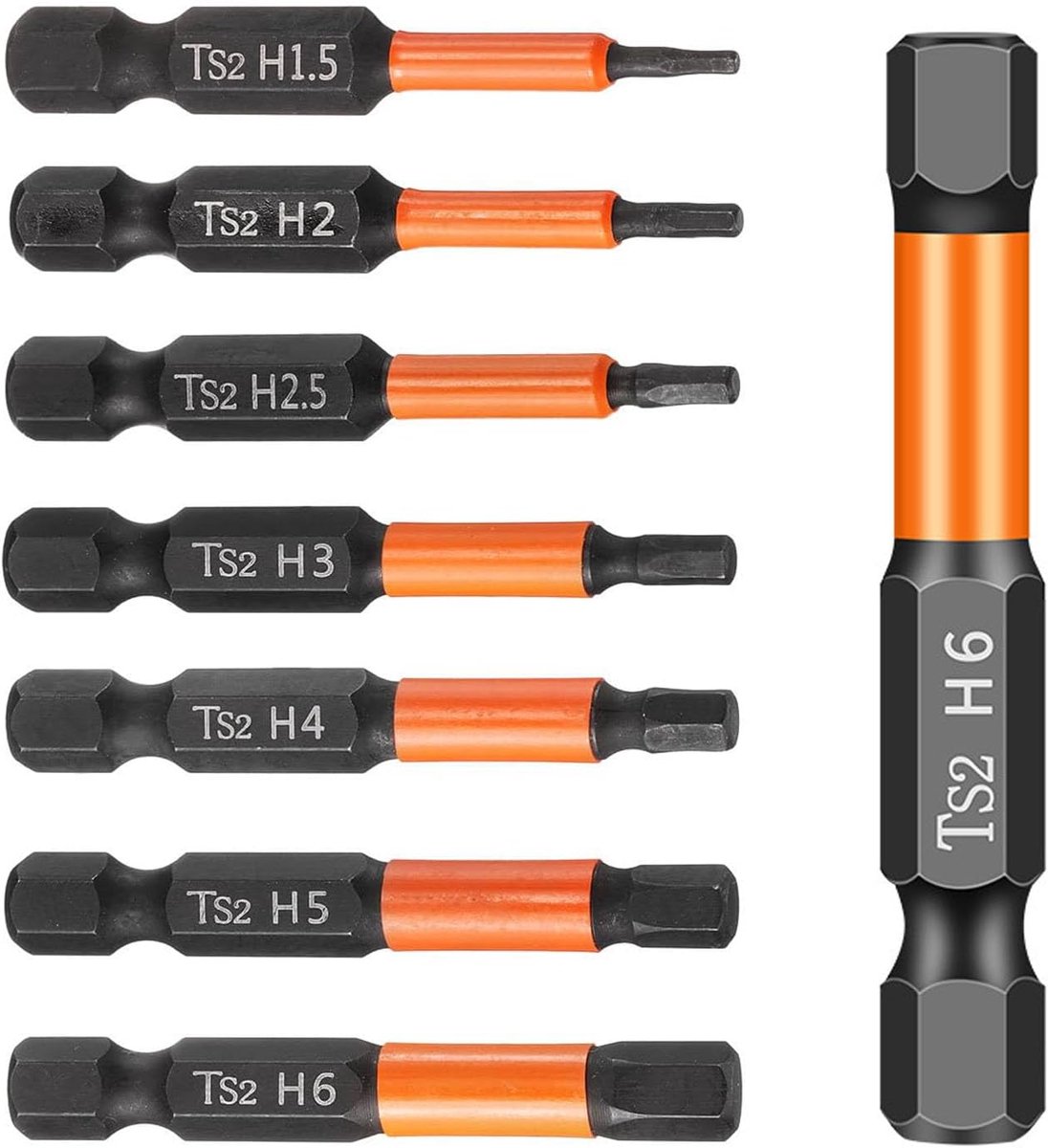 SnelShoppen - 7-delige Hex Sleutelset met 1/4 Inch Hex Boorbits, Sterke Magnetische Hex Schroevendraaier, 5 cm Lang, SAE en Metrische Maten, S2 Staal,