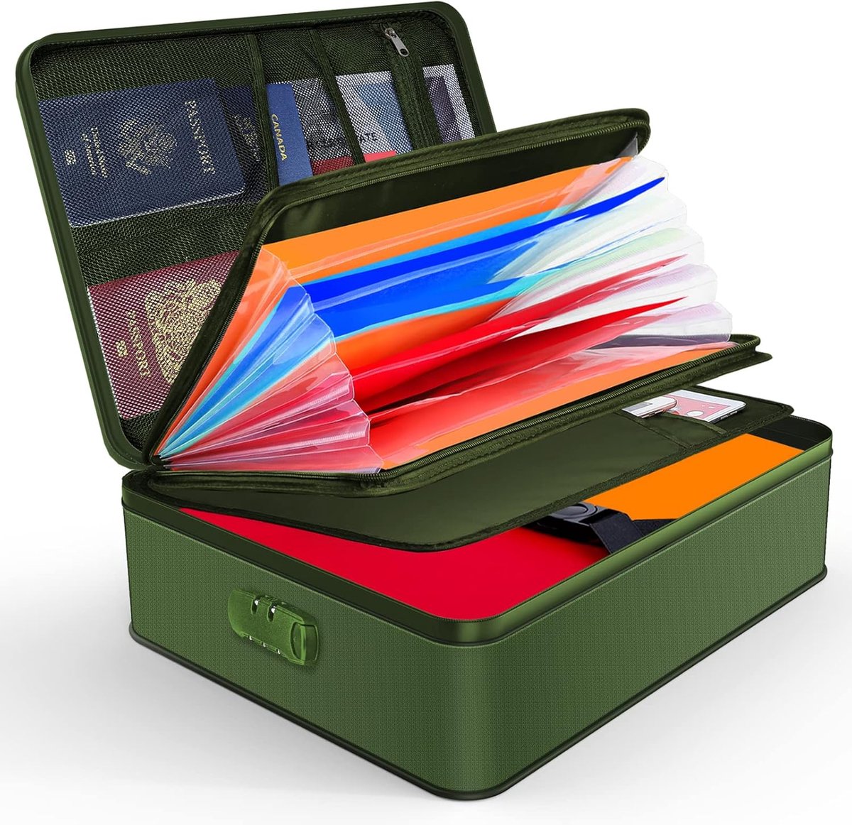 SnelShoppen - Document Organiser, Brandveilige Documententas met Slot, 7 Compartment Document Storage Box, Draagbare Document Organizer voor Belangrij