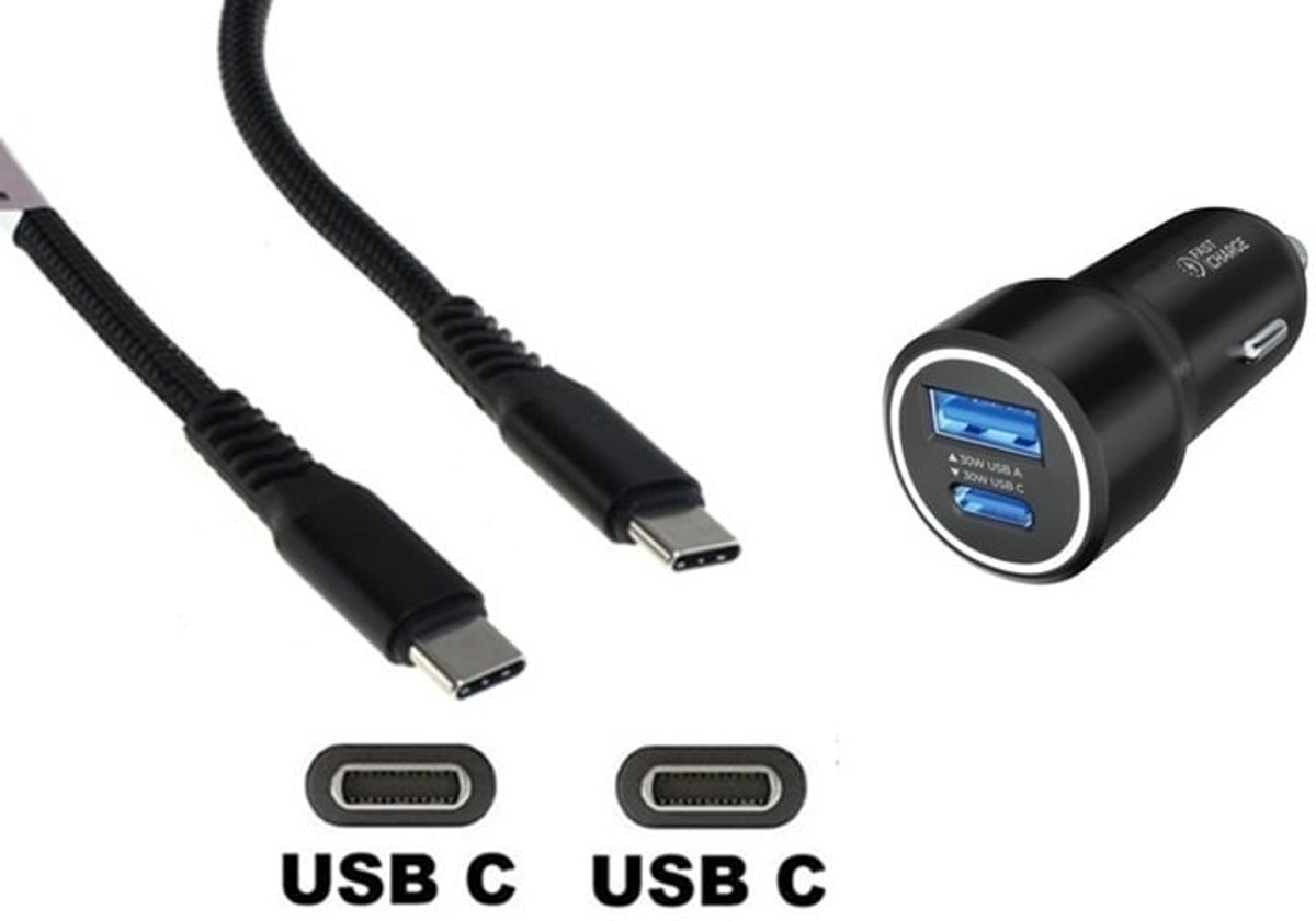 30W auto snellader met 2 poorten + 1,2m sterke USB C naar C kabel. Universele PD PPS lader. Autolader adapter past op Google Pixel 7, 7 Pro, 8, 8a, 8 Pro, 9, 9 Pro, 9 Pro XL, 9 Fold, 10, 10a, 10 Pro, 10 Pro Fold, 10 Pro XL, 10 Fold, C, XL