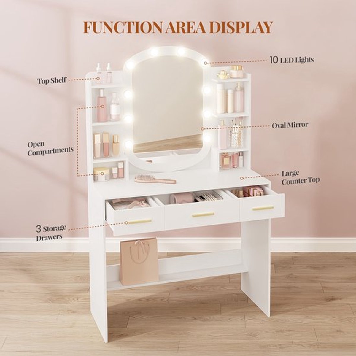 Kaptafel – Make-up Tafel – Dressoir – Toiletmeubel – Slaapkamermeubel – Wit – Ovale Spiege