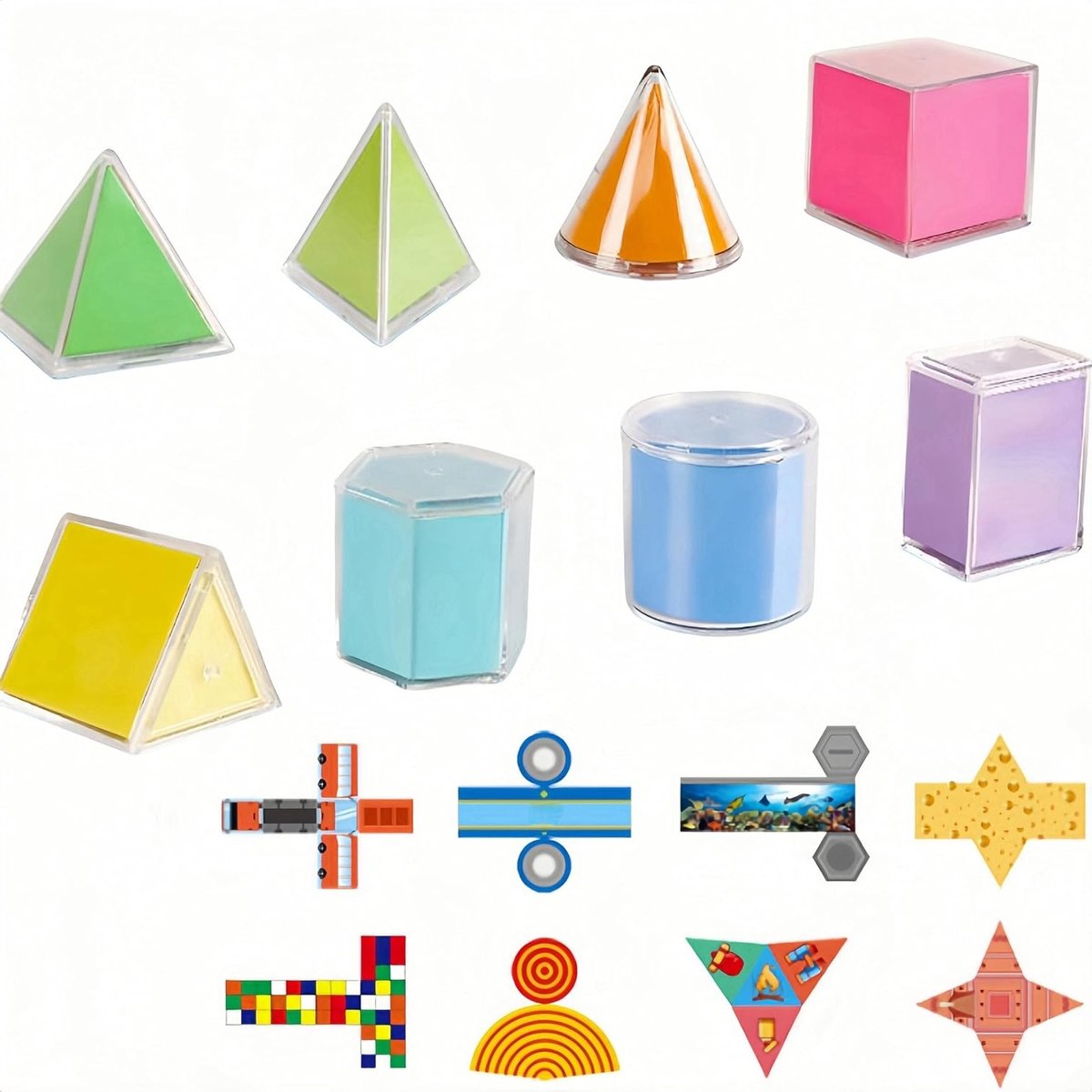 8-delige Geometrische Modelset, 3D Vormen en Manipulatieve Blokken voor Wiskunde en Wetenschappelijke Experimenten