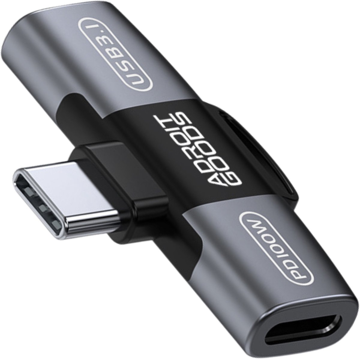 AdroitGoods USB-C splitter met 100W PD snelladen en audio - USB 3.1 adapter 2-in-1 Type-C hub data overdracht aux ondersteuning voor smartphone tablet - Grijs