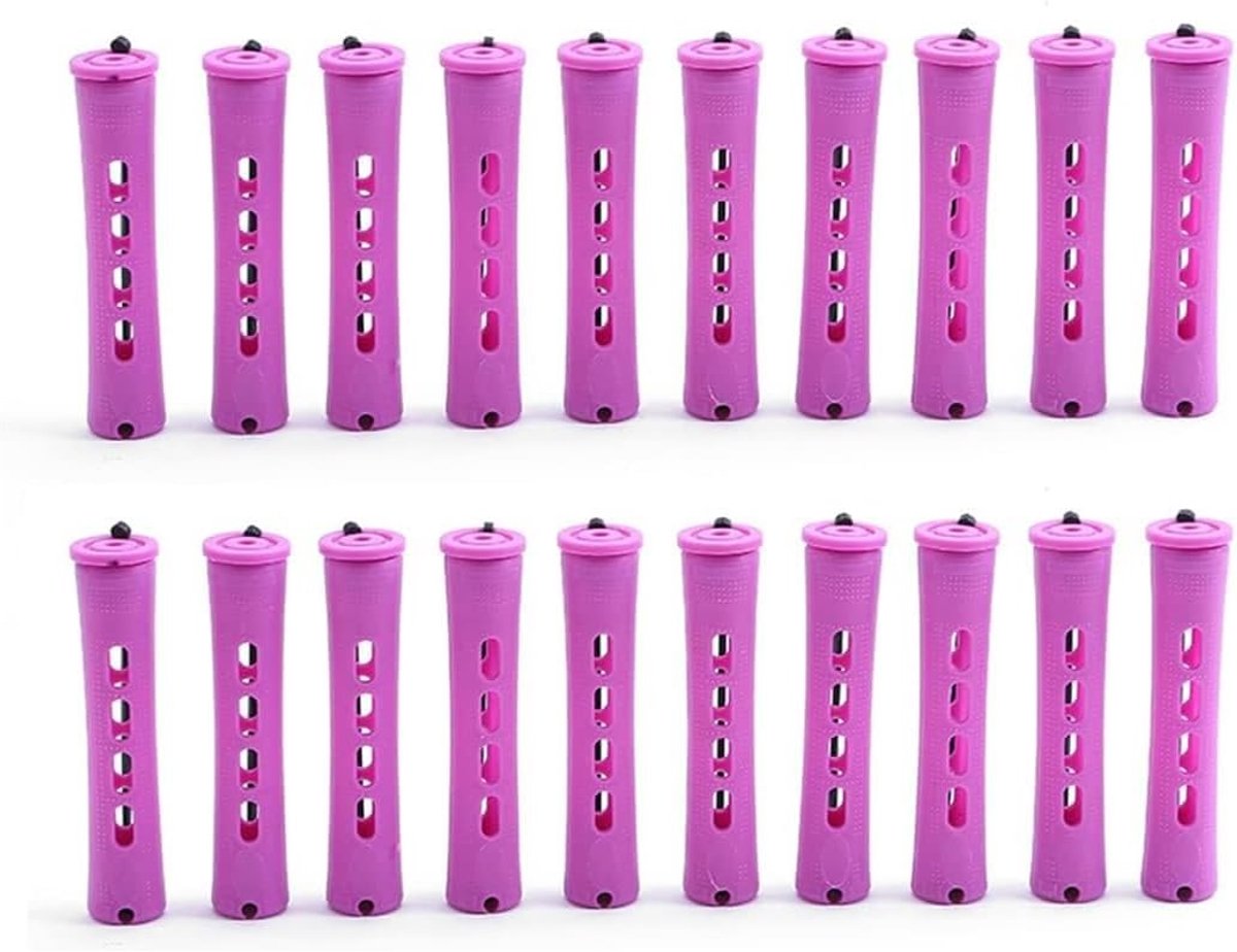 SnelShoppen - 20 Stuks Permanente Krulset Curlers voor Kort en Lang Haar met Elastische Band en Staartkam - 1.8 x 8.5 cm