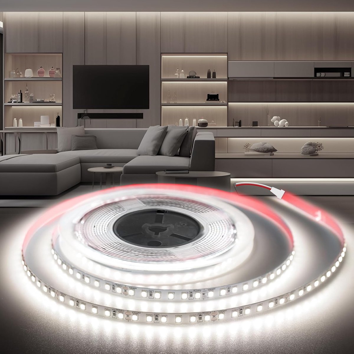 SnelShoppen - 12V LED Strip 5M Cool White 6000K, 600LED Flexibel, Snijbaar, CRI>90, 8mm Breed, Zelfklevend voor Interieur Verlichting in Keuken, Badka