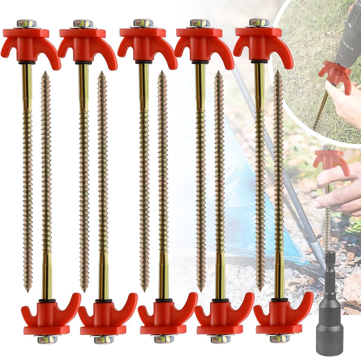 SnelShoppen - Tent Pegs - 12 Stuks Stormbestendige Camping Haringen met Schroefdraad - Sterke RVS Haringen met T-vormige Handvatten - Perfect voor Bui