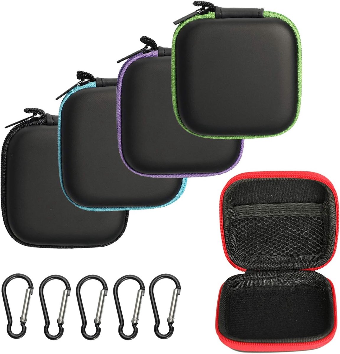 Mini Hardcase Opbergdoos voor Hoofdtelefoons en Oordopjes - 5 Stuks Organizers met Karabijnhaken