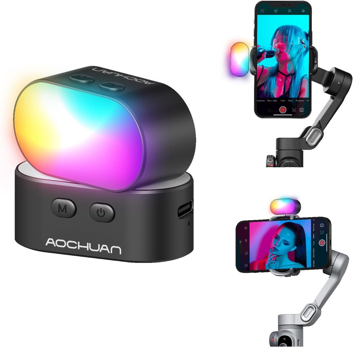 SnelShoppen - RGB Magnetische Vullicht voor Gimbals met 3 Helderheidsinstellingen en 7 Kleuren - Compact LED Videolicht voor Fotografie en Video - Lan