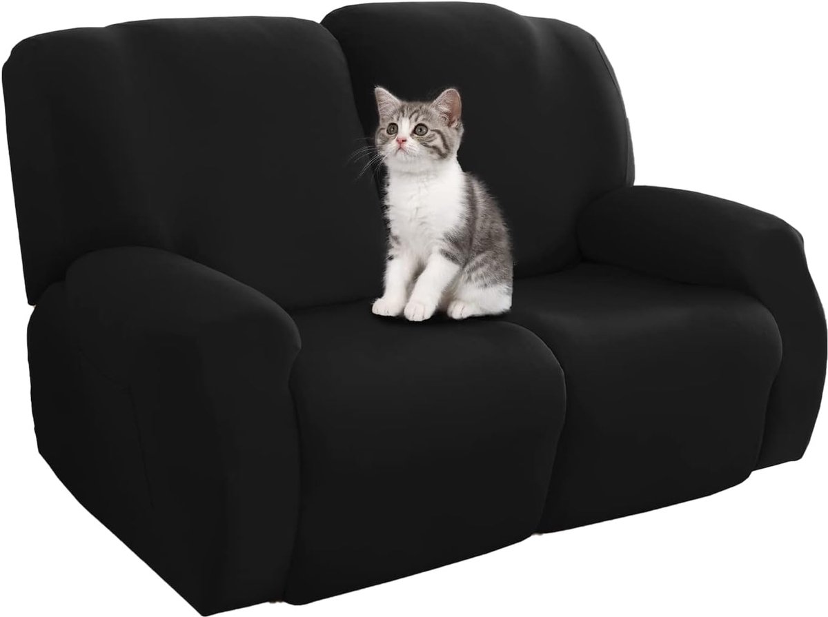 SnelShoppen - Recliner Stoelhoes Set van 6 - Stretch Hoes voor Relaxfauteuil - Zwart - Wasbare Bescherming met Zakjes - Elastisch en Comfortabel - Per