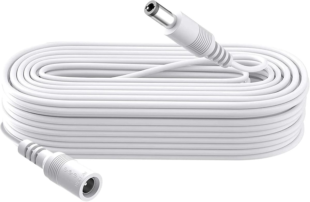 SnelShoppen - 10m DC Power Extension Cable 5.5mm x 2.1mm, Male naar Female, Voor LED Strip, Beveiligingscamera's, DVR, Router, Printer, Wit
