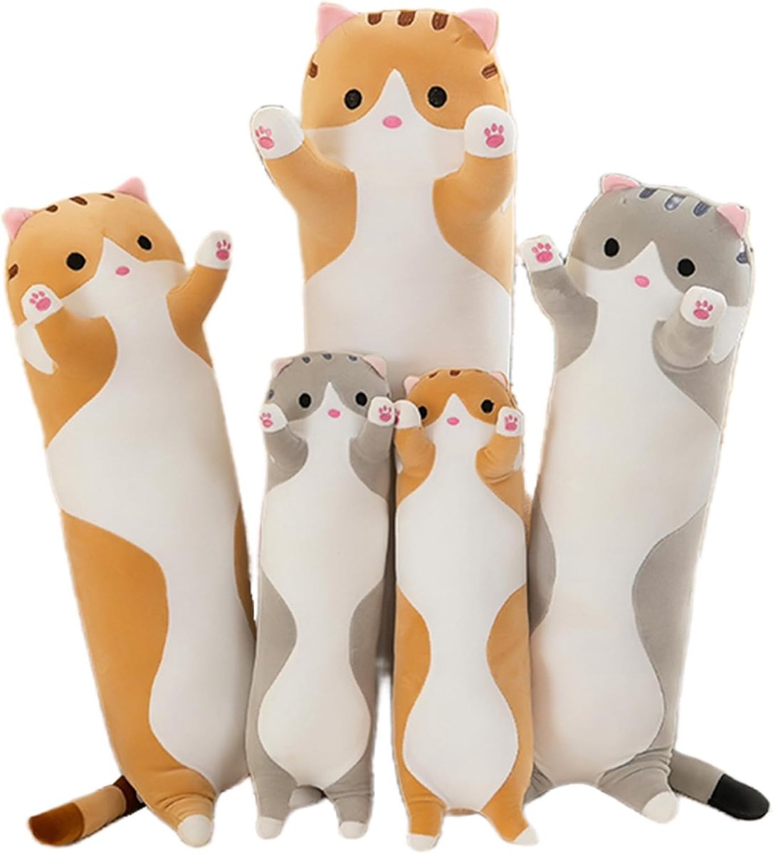 SnelShoppen - Zacht Lang Kattenpluche Kussen, Schattige Gevulde Pluche Kat, Grote Kattenpop 50 cm Grijs, Perfect Speelgoed en Geschenken voor Kinderen
