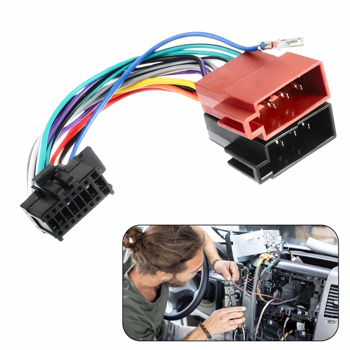 SnelShoppen - ISO Radio Adapter Kabel 16-polig voor Aftermarket Autoradio's - Plug & Play Installatie Kabel voor Diverse Modellen - 12.5cm