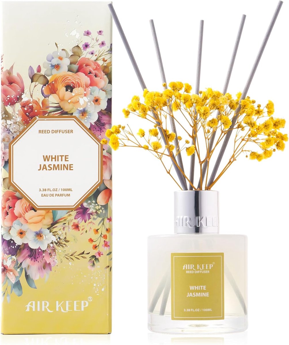 SnelShoppen - Aroma Diffuser White Jasmine Geurverspreider met 8 Stokken - 100 ml Luchtverfrisser voor Badkamer en Huisdecoratie, Anti-geur en Duurzaa