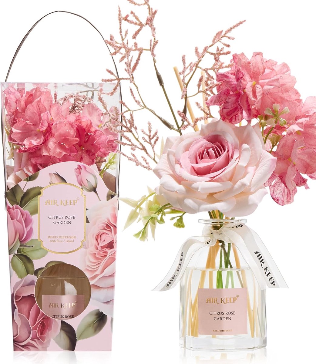 SnelShoppen - Airkeep Geurstokjes Diffuser 120ml - Citrus Rozen Tuin - Decoratieve Geur Diffuser met Bloemen - Perfect Cadeau voor Vrouwen & Nieuw Hui