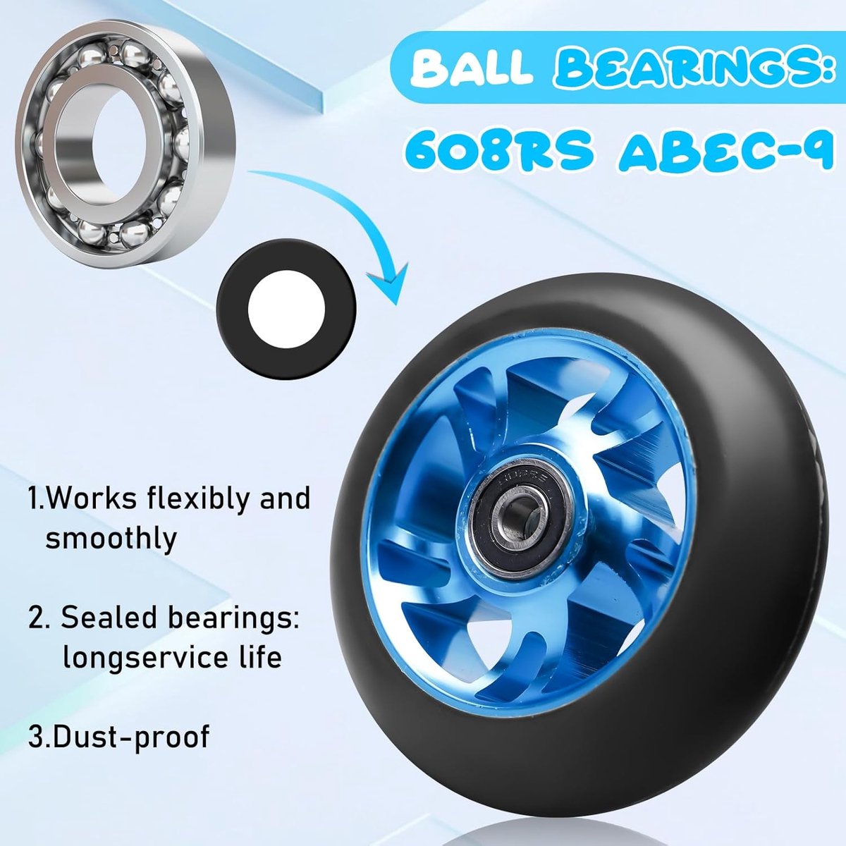 SnelShoppen - Pack van 2 Stunt Scooter Wielen 100 mm Vervangwielen met ABEC-11 Lagers Aluminium Spoke Core in Blauw - Geschikt voor Stunt Scooters en