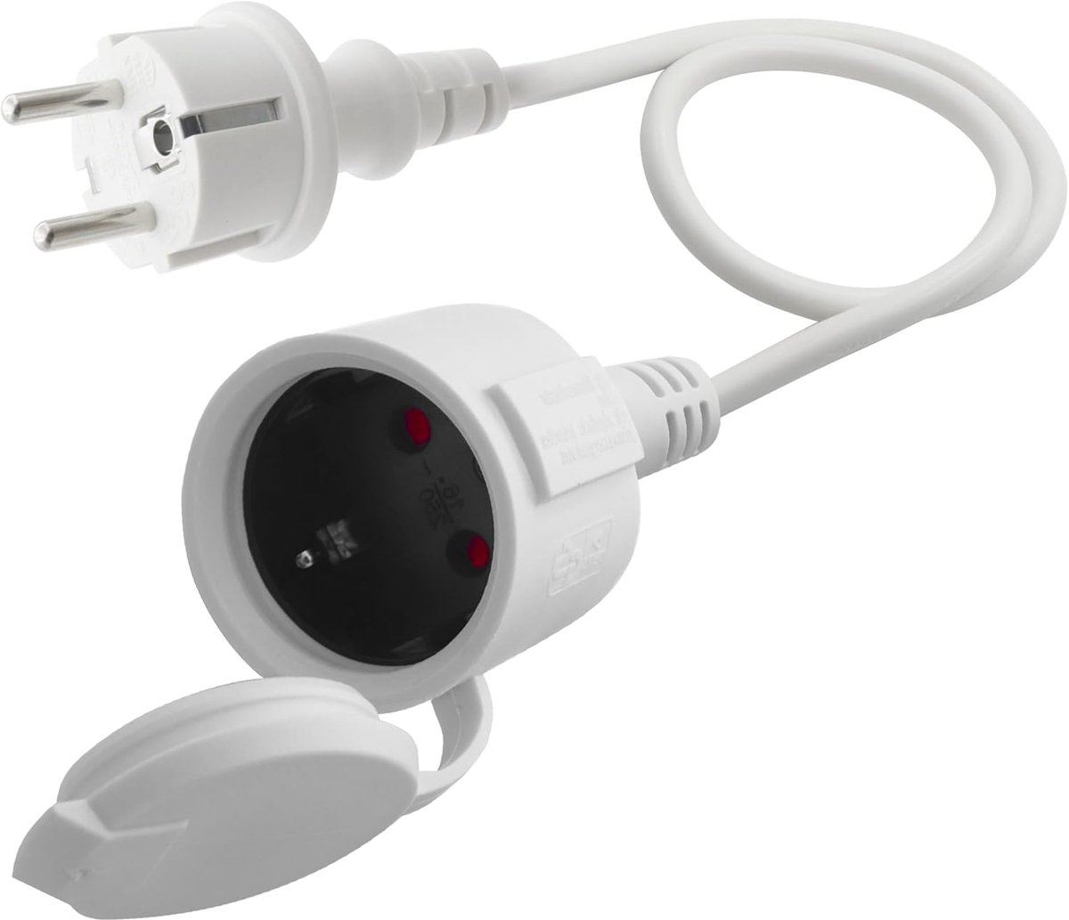 Thijox - Verlengkabel Wit 0,5m, AC Shucko Stekkerverlenging 3x1,5mm² 16A 250V, IP44 Voor Binnen en Buiten, Ideaal Voor Tuin, Kantoor en Feesten