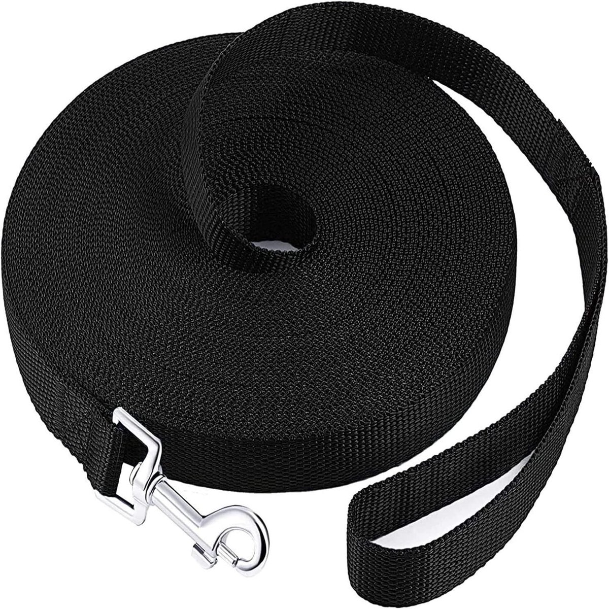 SnelShoppen - Hondenriem 20 m - Lange Trainingsriem voor Kleine tot Grote Honden - Duurzaam Nylon, Zwart, 1.5 cm Breed - Ideaal voor Wandelen en Train