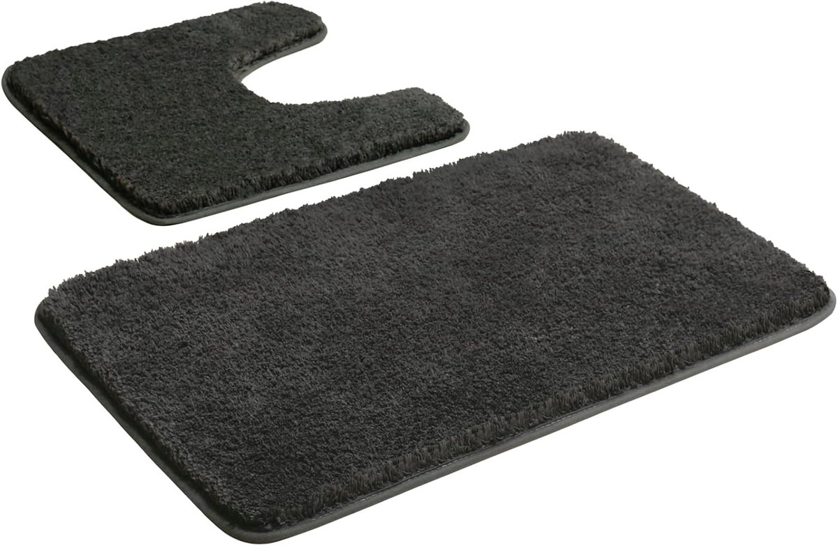 SnelShoppen - Badmat Set 2 Delig Antislip Wasbaar Grijs Badmat, Zachte Microfiber Badkamer Rug en Toiletmat 50x80+50x50cm, Ideaal voor Thuisgebruik