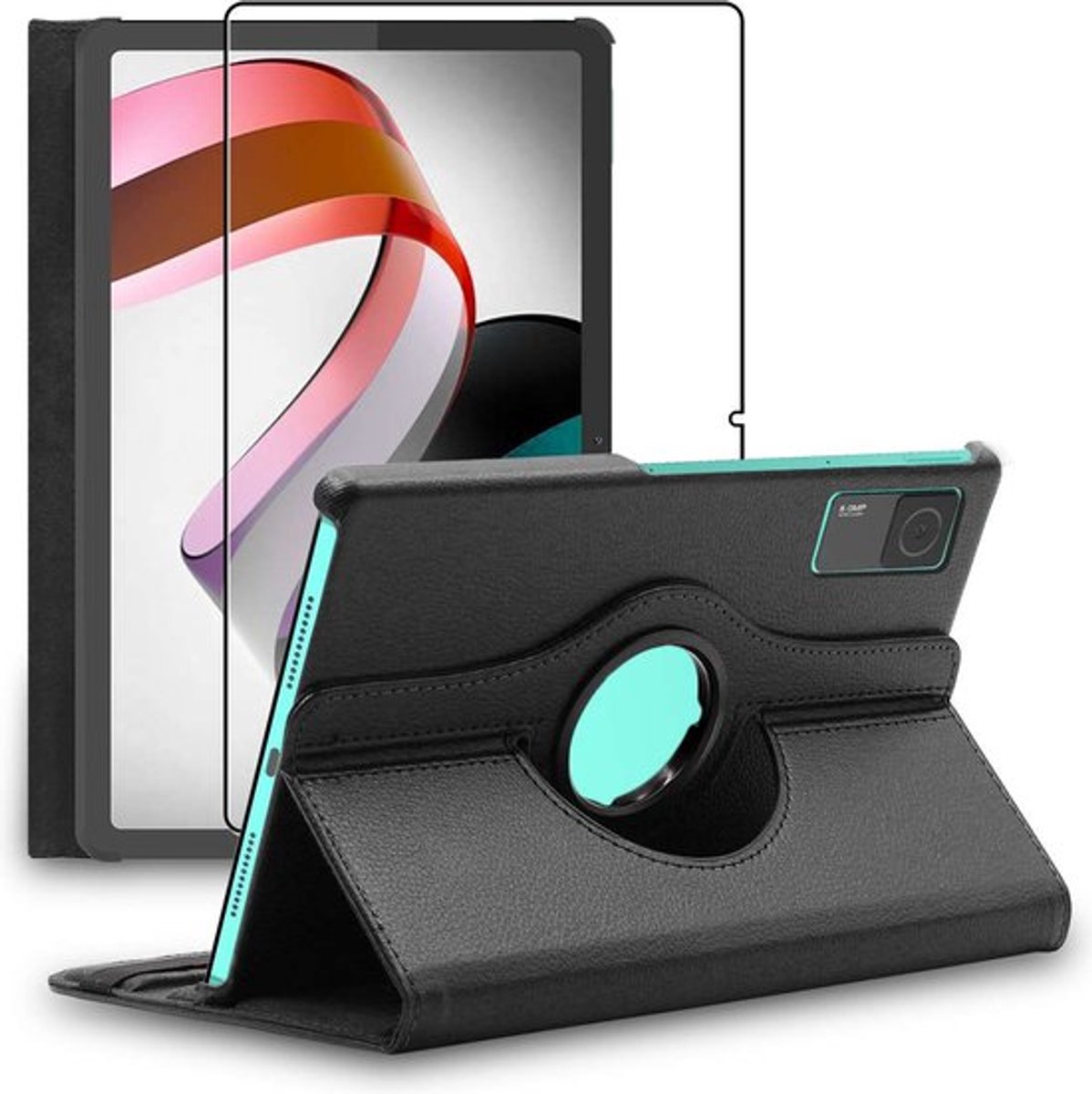 ebestStar - Hoes geschikt voor Xiaomi Redmi Pad, Roterende Etui, Case, 360° Draaibaar hoesje, Zwart + Gehard Glas