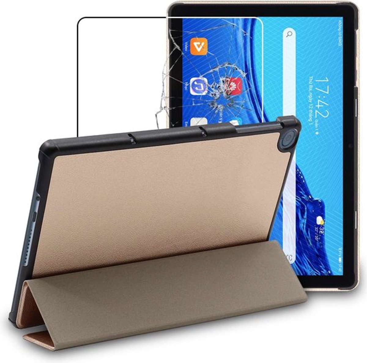 ebestStar - Hoes geschikt voor Huawei MatePad T 10, T 10S, Slanke Design PU Lederen Etui, Automatische Slaap/Wake, SmartCase hoesje, Goud + Gehard Glas