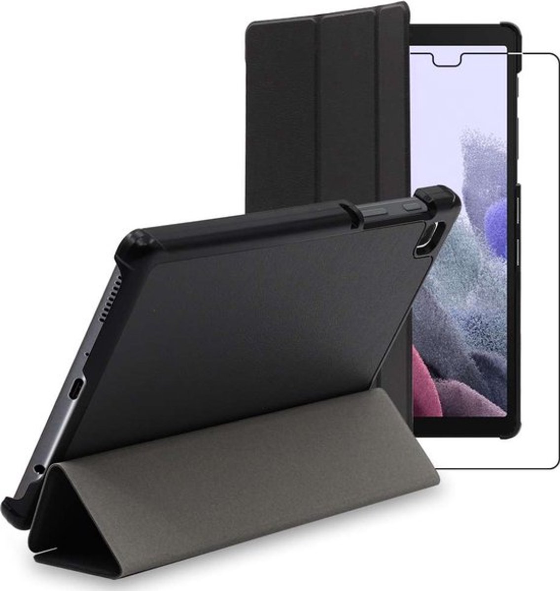 ebestStar - Hoes geschikt voor Samsung Galaxy Tab A7 Lite 8.7 T220 T225, Slanke Design PU Lederen Etui, Automatische Slaap/Wake, SmartCase hoesje, Zwart + Gehard Glas